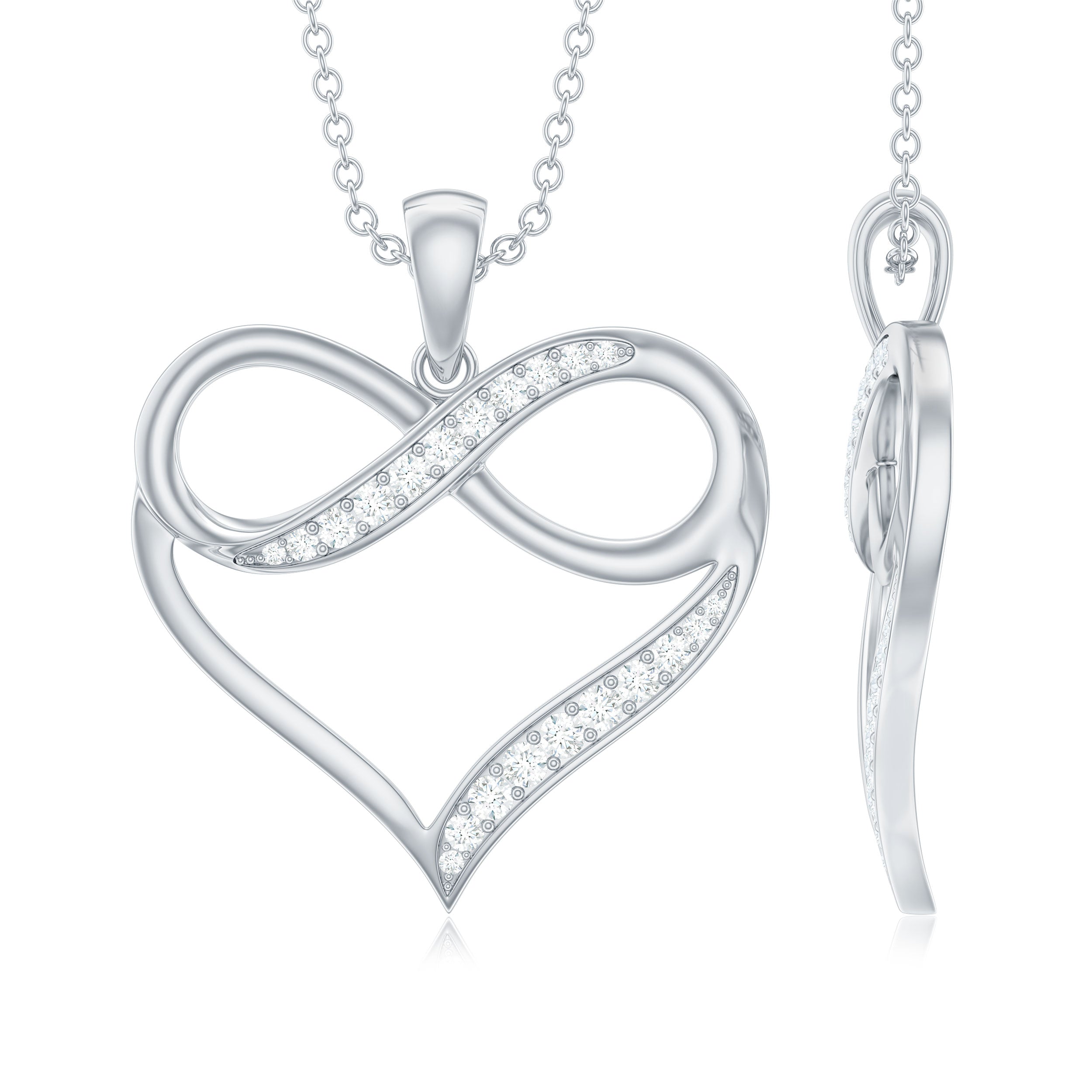 Moissanite Infinity Heart Pendant Necklace in Silver
