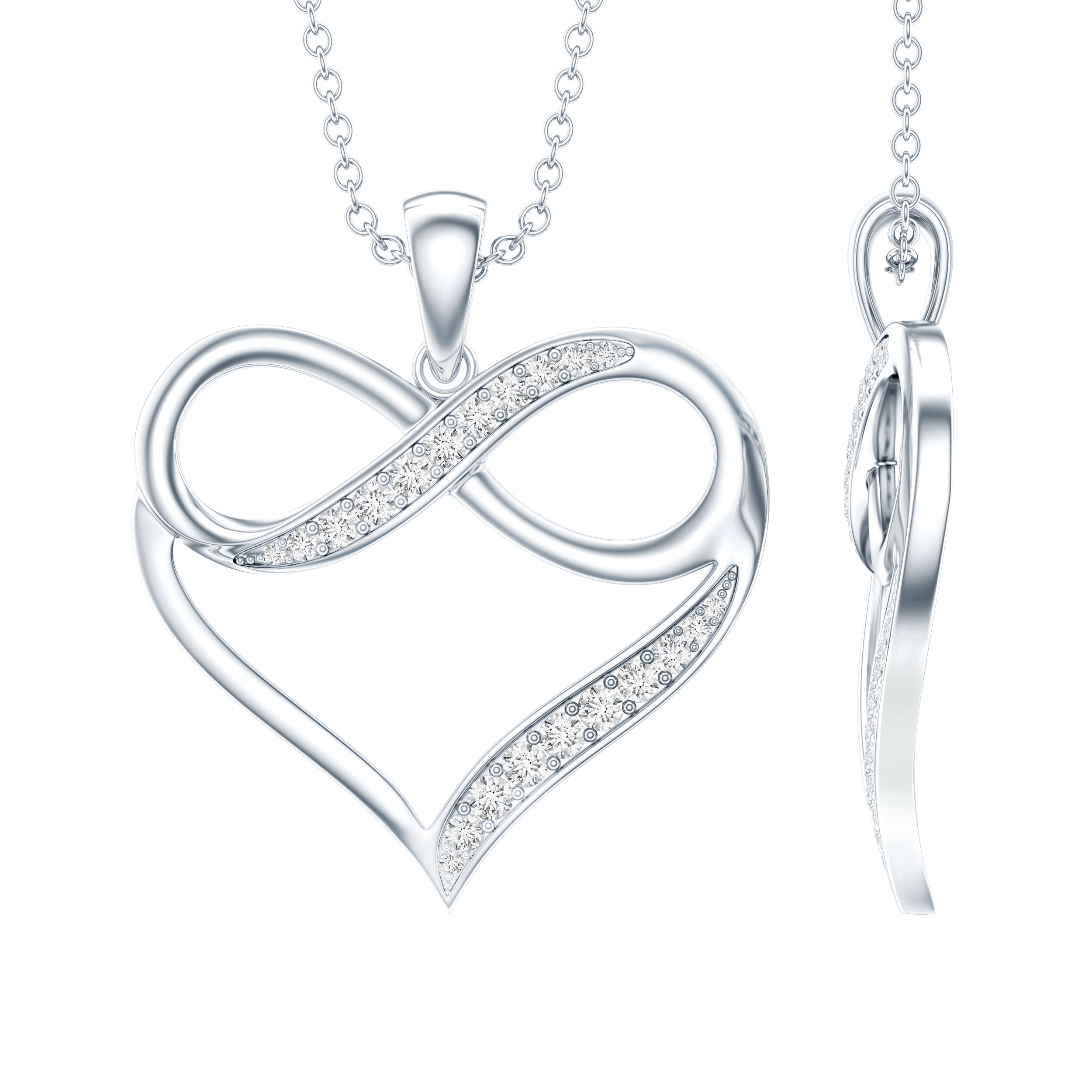 Certified Moissanite Infinity Heart Pendant Necklace D-VS1 - Rosec Jewels