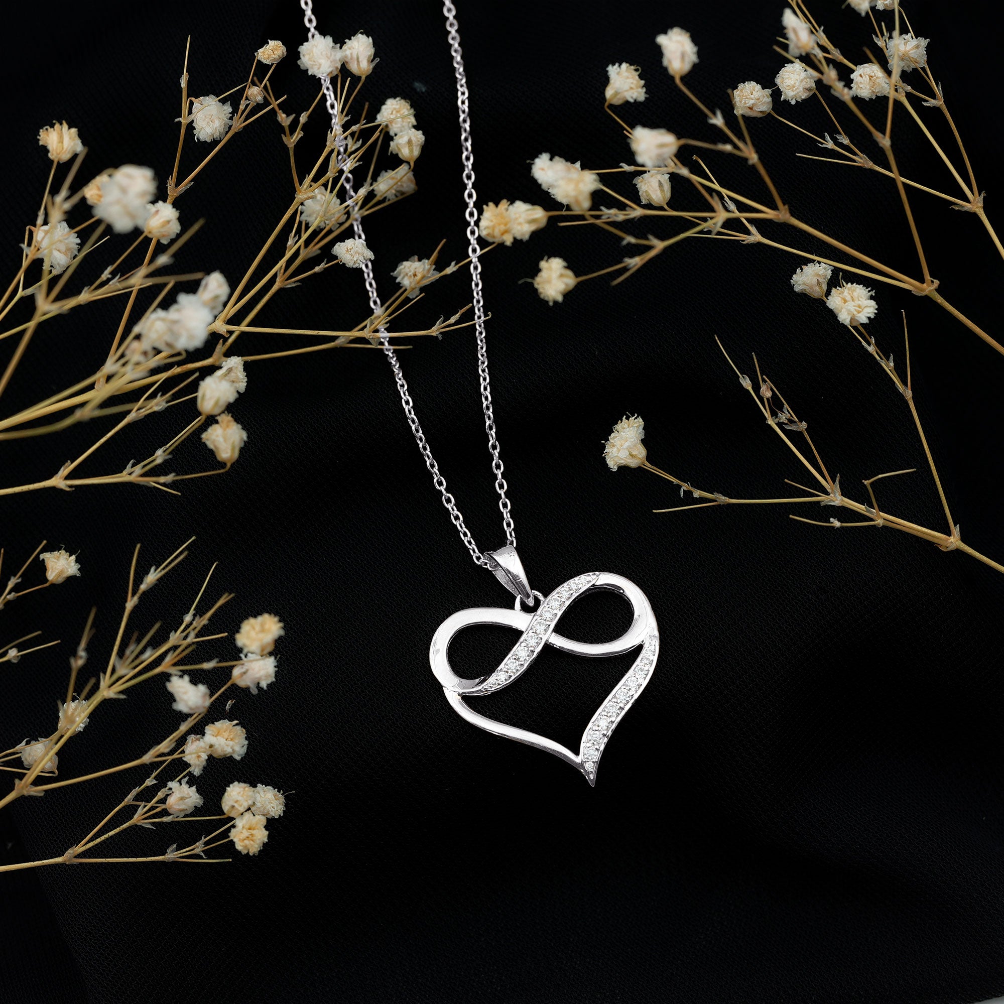 Certified Moissanite Infinity Heart Pendant Necklace D-VS1 - Rosec Jewels