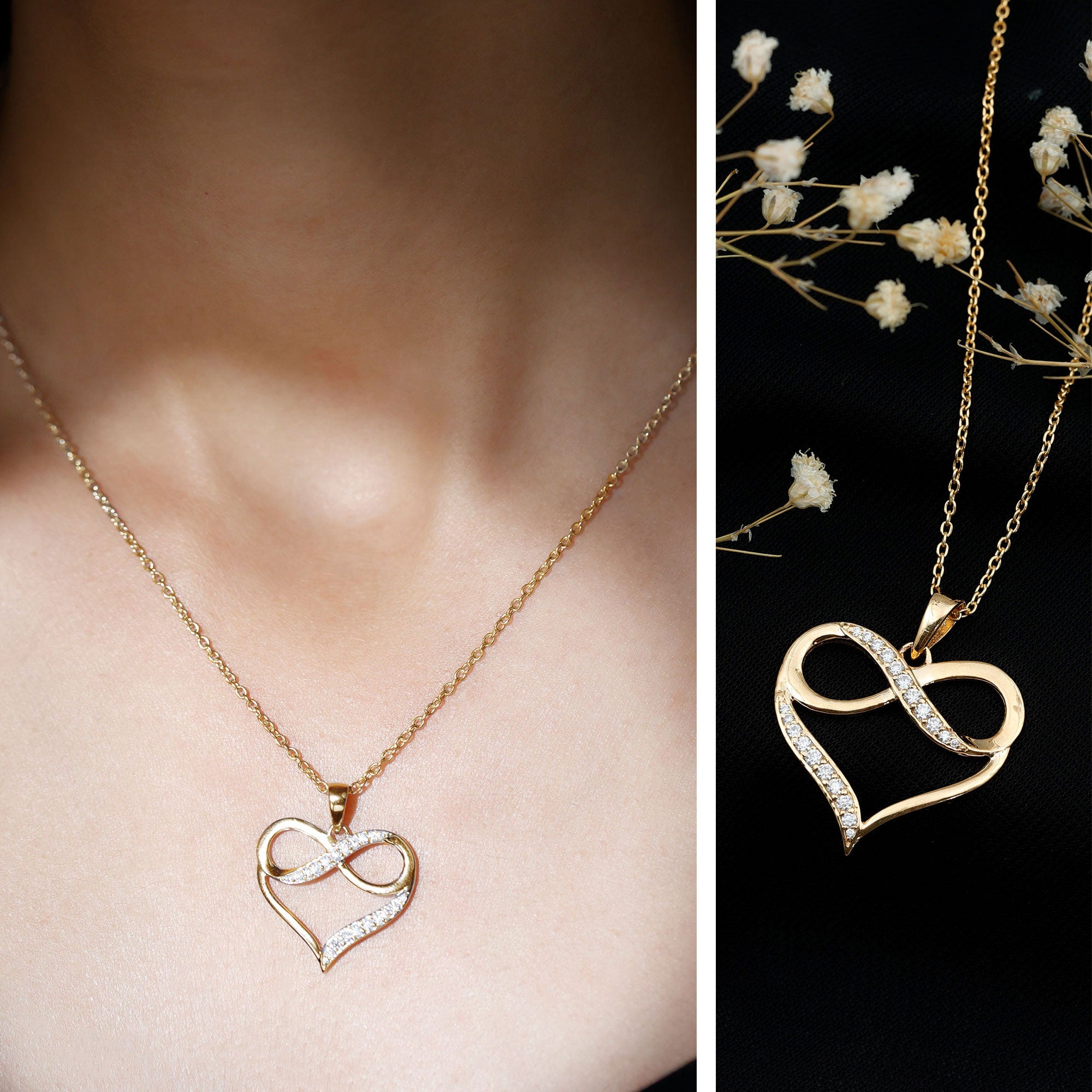 Certified Moissanite Infinity Heart Pendant Necklace D-VS1 - Rosec Jewels