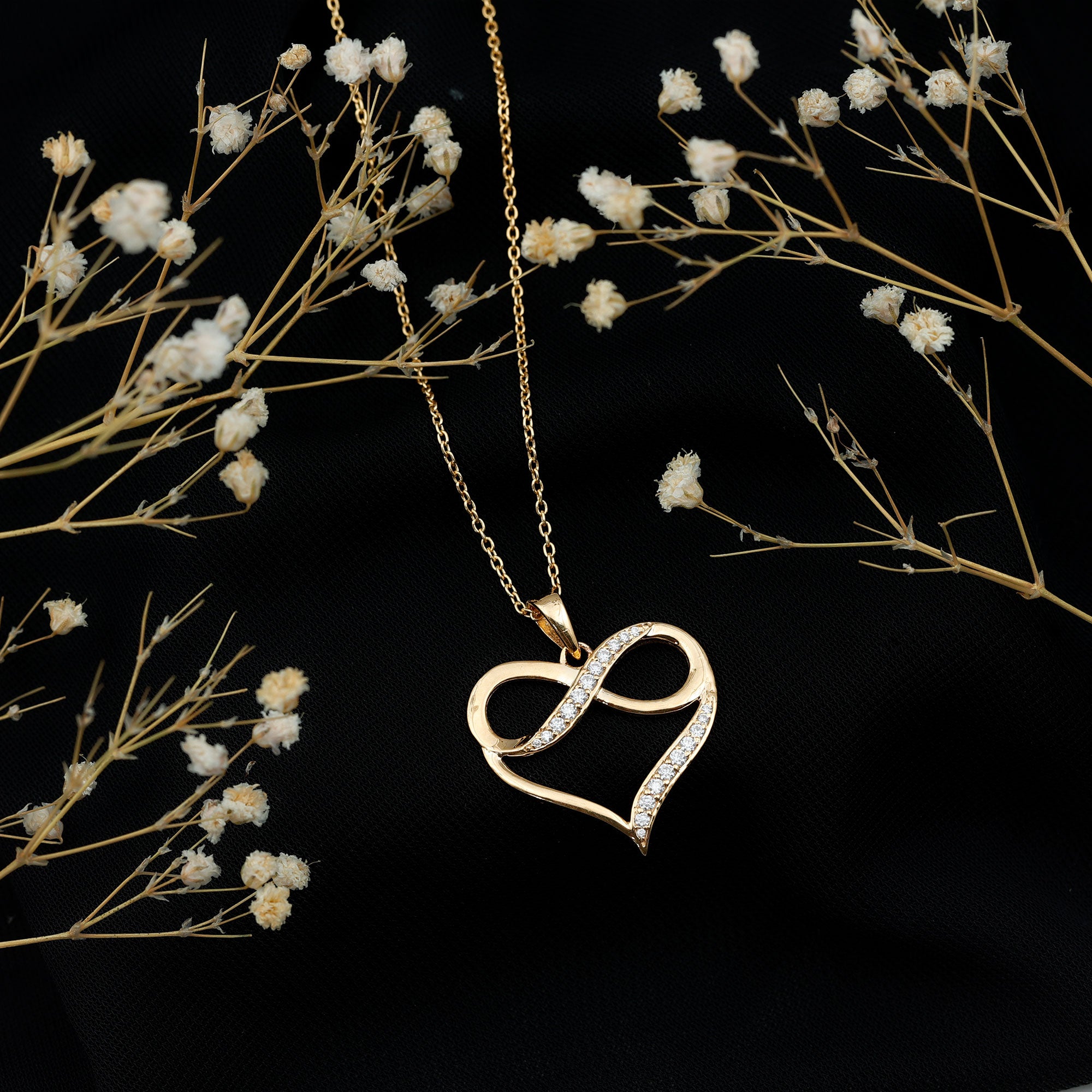 Certified Moissanite Infinity Heart Pendant Necklace D-VS1 - Rosec Jewels