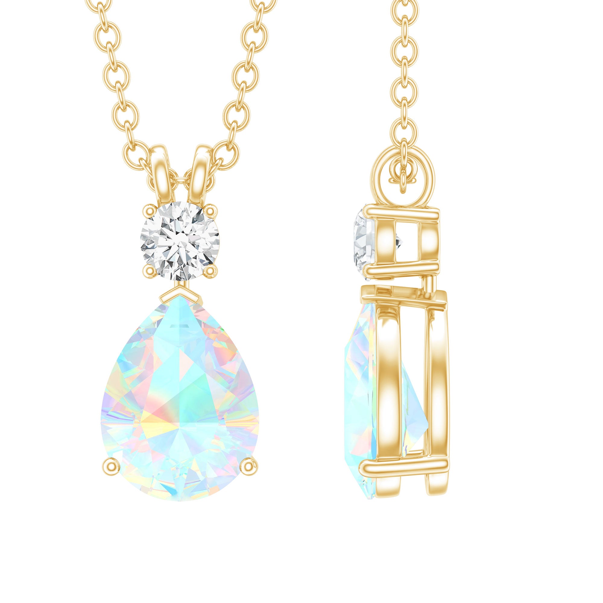 Real Ethiopian Opal Teardrop Necklace with Moissanite AAA - Rosec Jewels