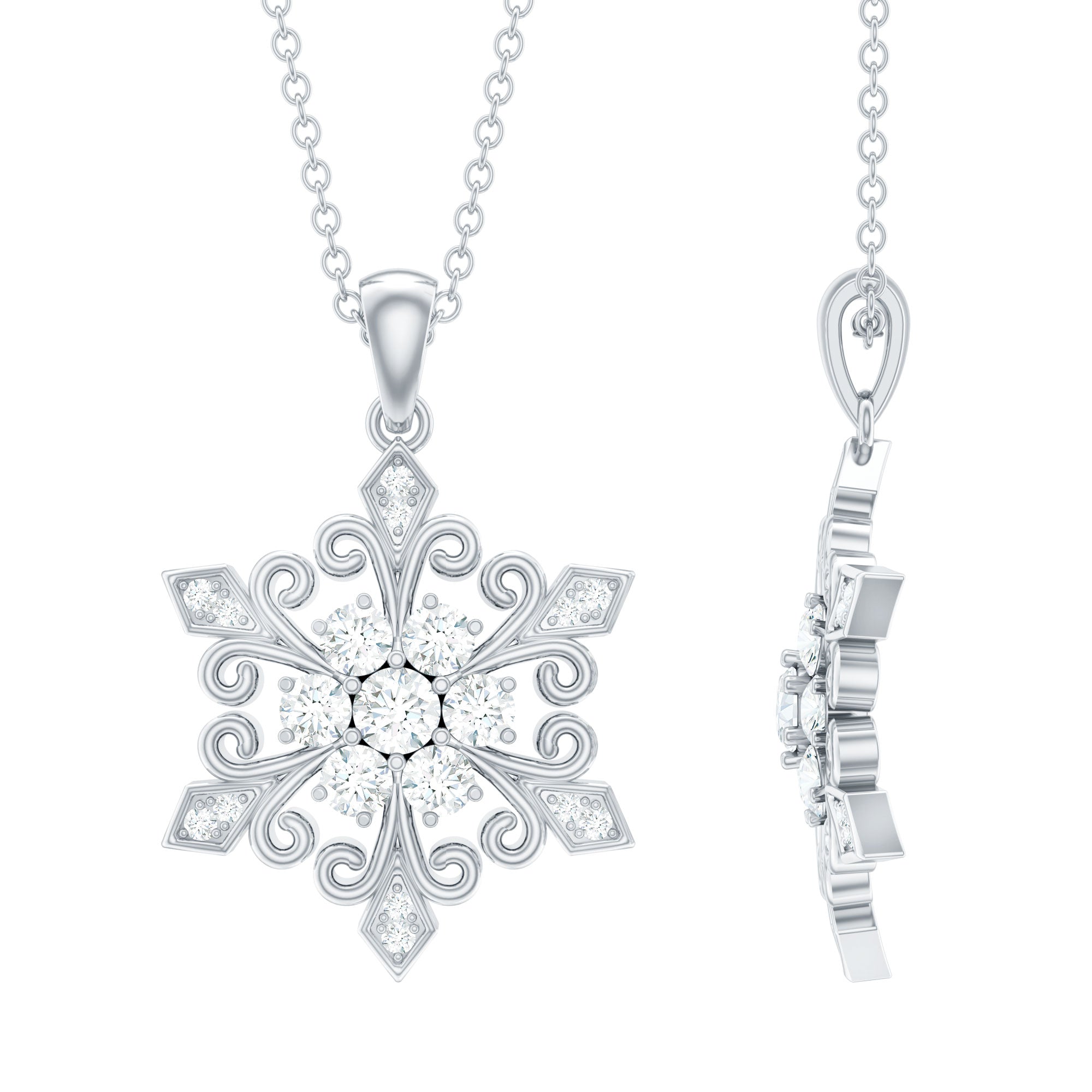 Vintage Inspired Moissanite Snowflake Pendant Necklace D-VS1 - Rosec Jewels