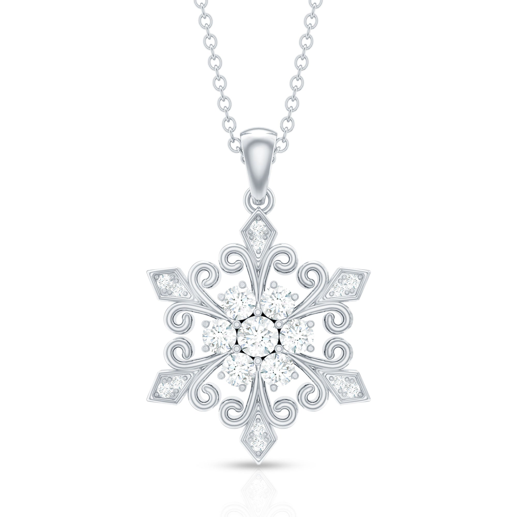 Vintage Inspired Moissanite Snowflake Pendant Necklace D-VS1 - Rosec Jewels