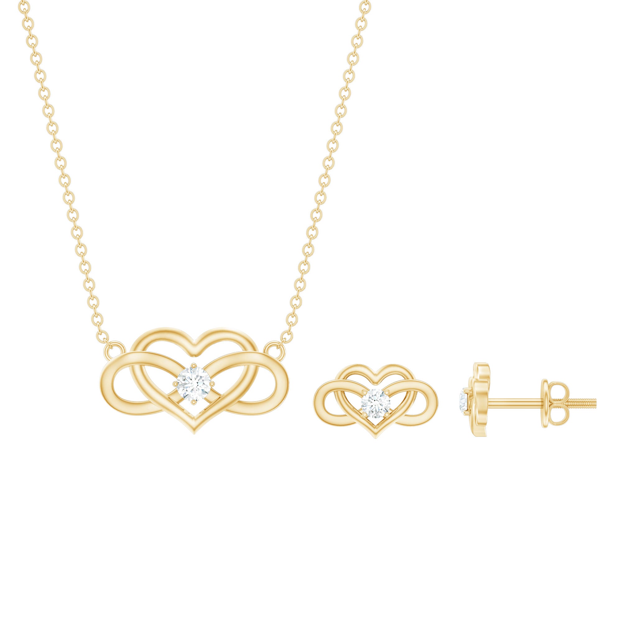 Round Cut Diamond Infinity Heart Jewelry Set Natural - ( HI-SI ) - Rosec Jewels