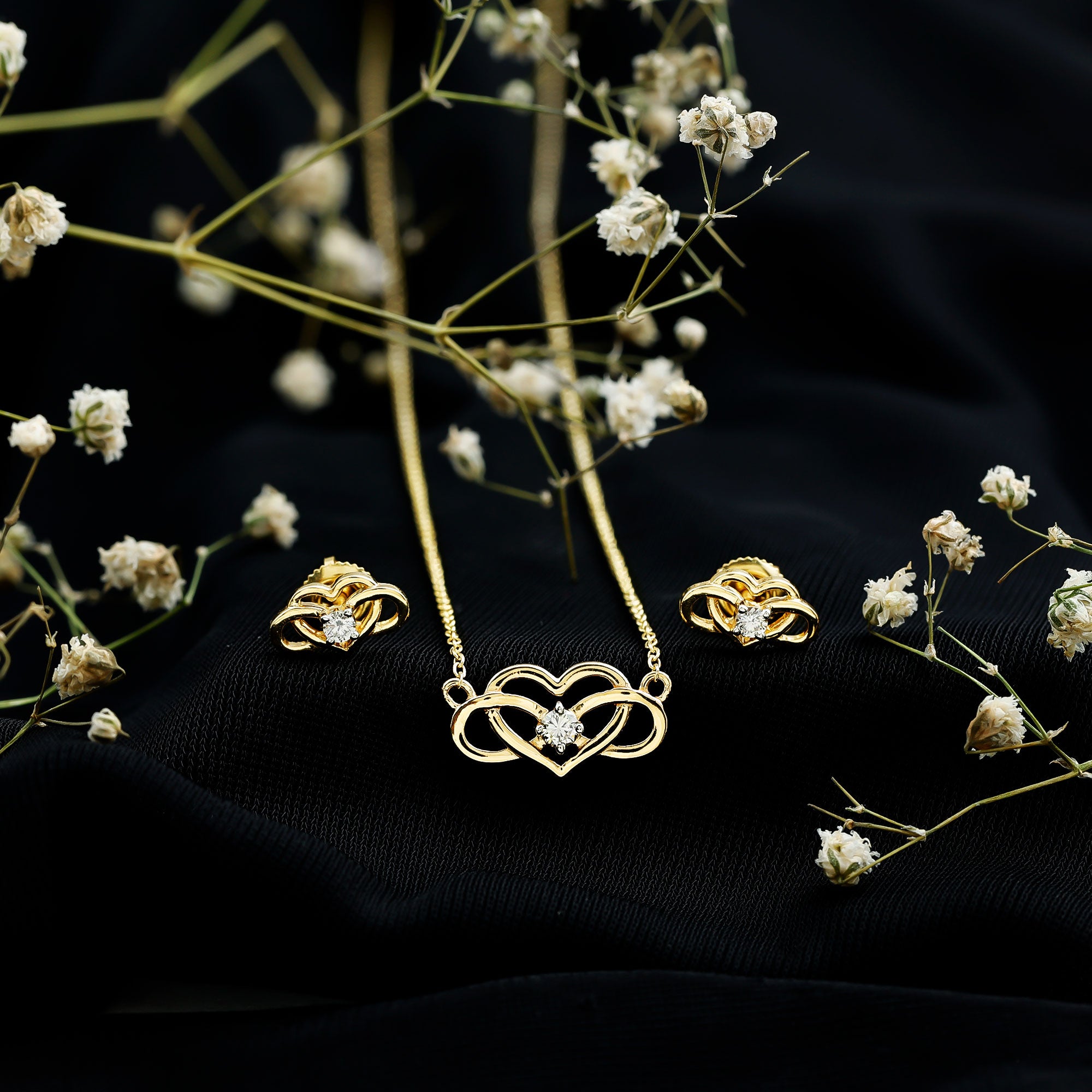 Round Cut Diamond Infinity Heart Jewelry Set Natural - ( HI-SI ) - Rosec Jewels