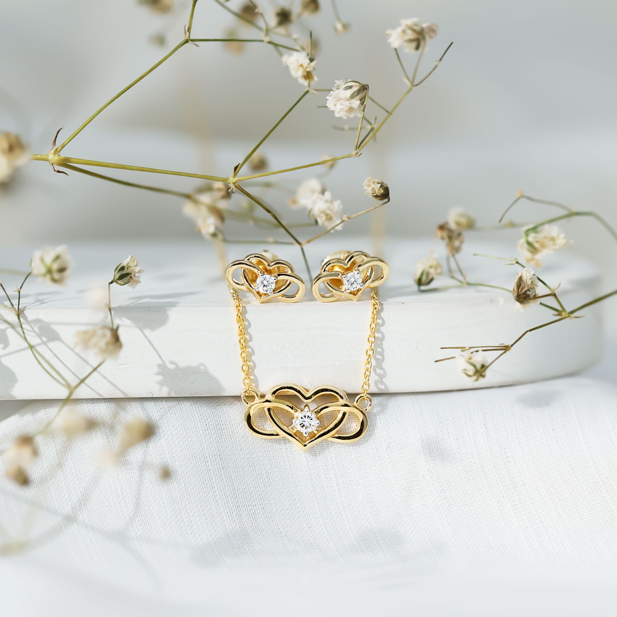 Round Cut Diamond Infinity Heart Jewelry Set Natural - ( HI-SI ) - Rosec Jewels