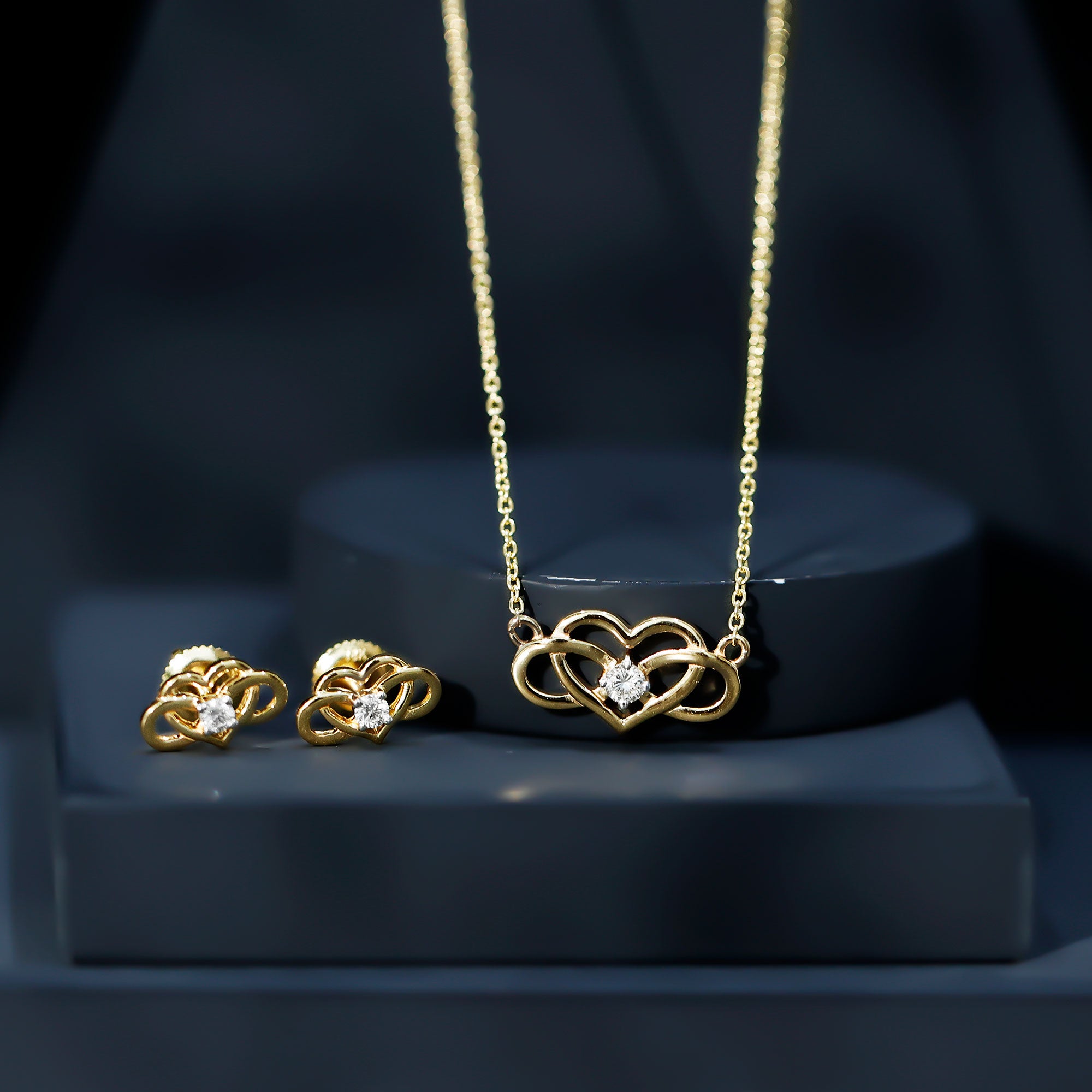 Round Cut Diamond Infinity Heart Jewelry Set Natural - ( HI-SI ) - Rosec Jewels