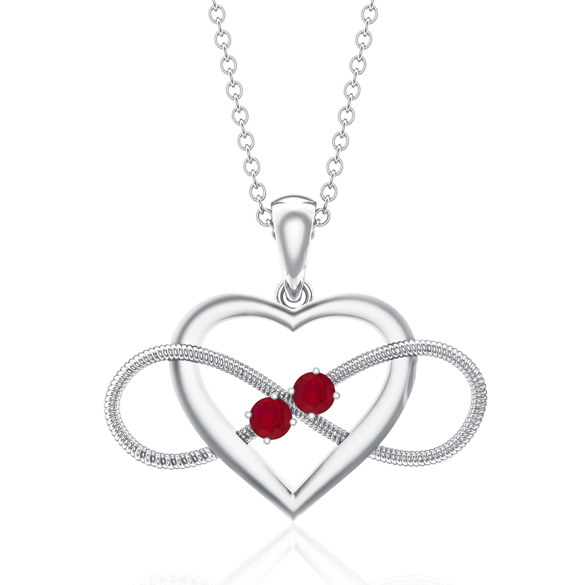 Unique Heart Infinity Pendant Necklace with Ruby AAA - Rosec Jewels