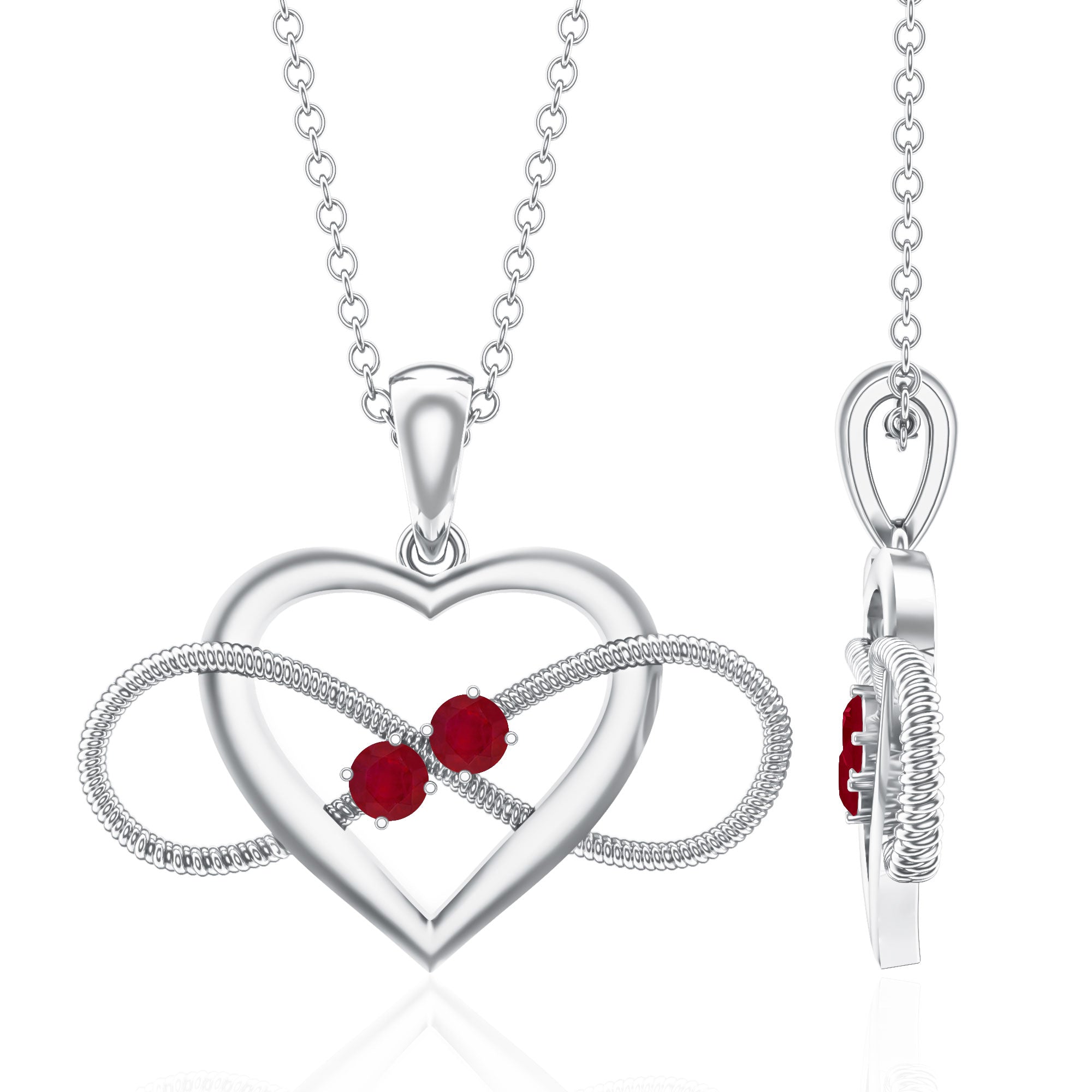 Unique Heart Infinity Pendant Necklace with Ruby AAA - Rosec Jewels