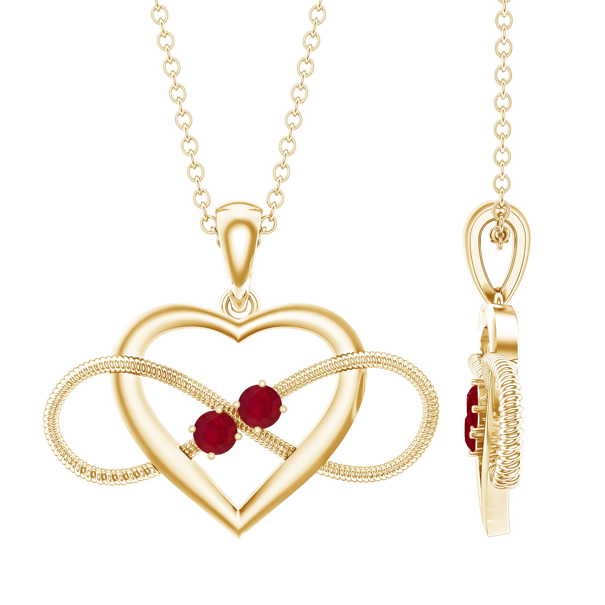 Unique Heart Infinity Pendant Necklace with Ruby AAA - Rosec Jewels
