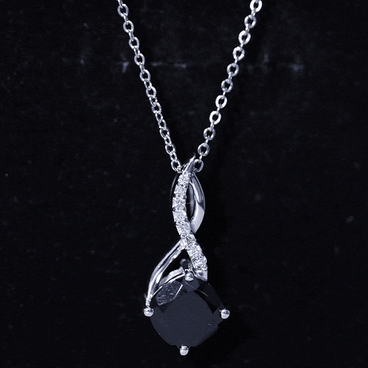 2 Carat Cushion Cut Black Spinel and Diamond Infinity Necklace AAA - Rosec Jewels