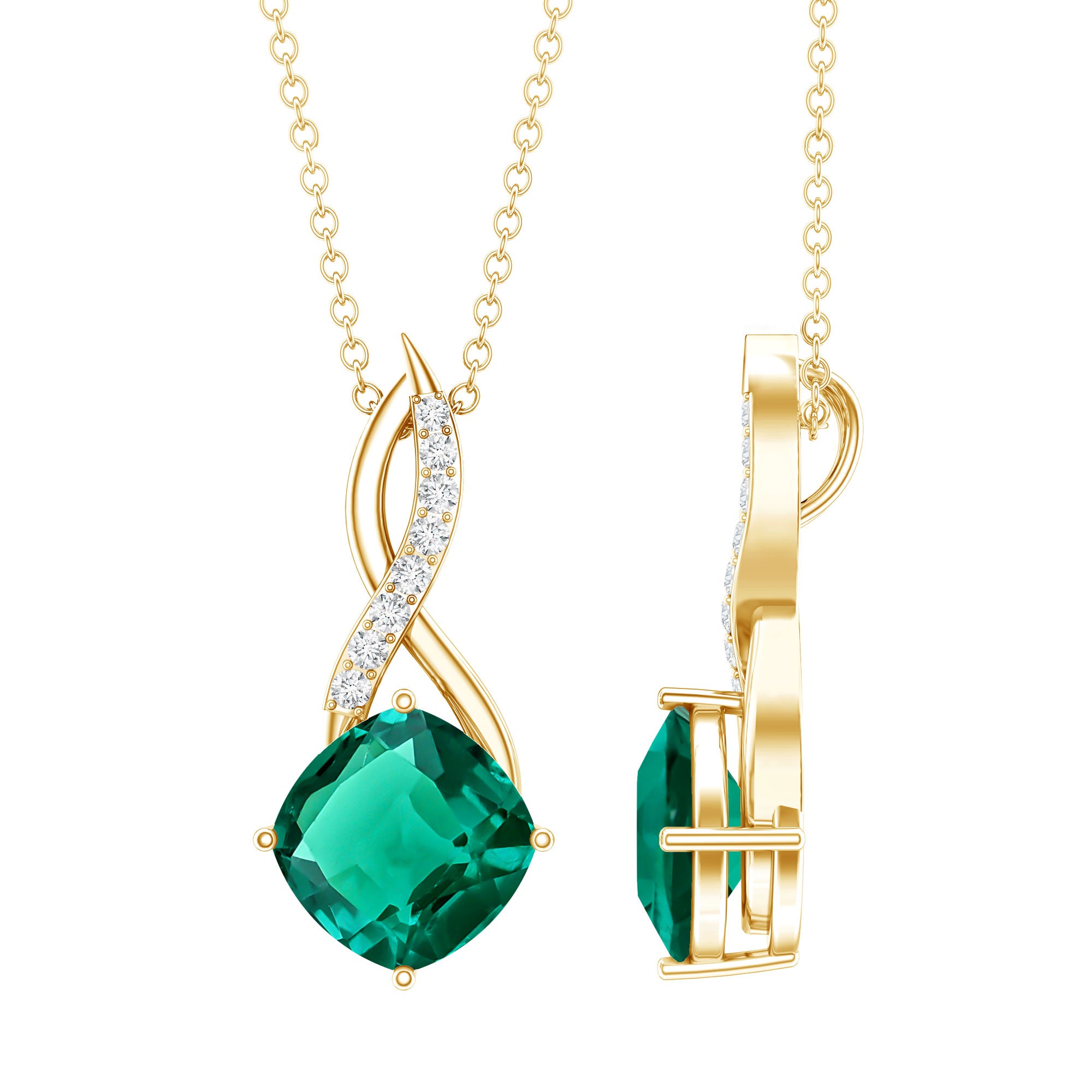 Certified Lab Created Emerald Infinity Necklace with Moissanite AAAA - Rosec Jewels