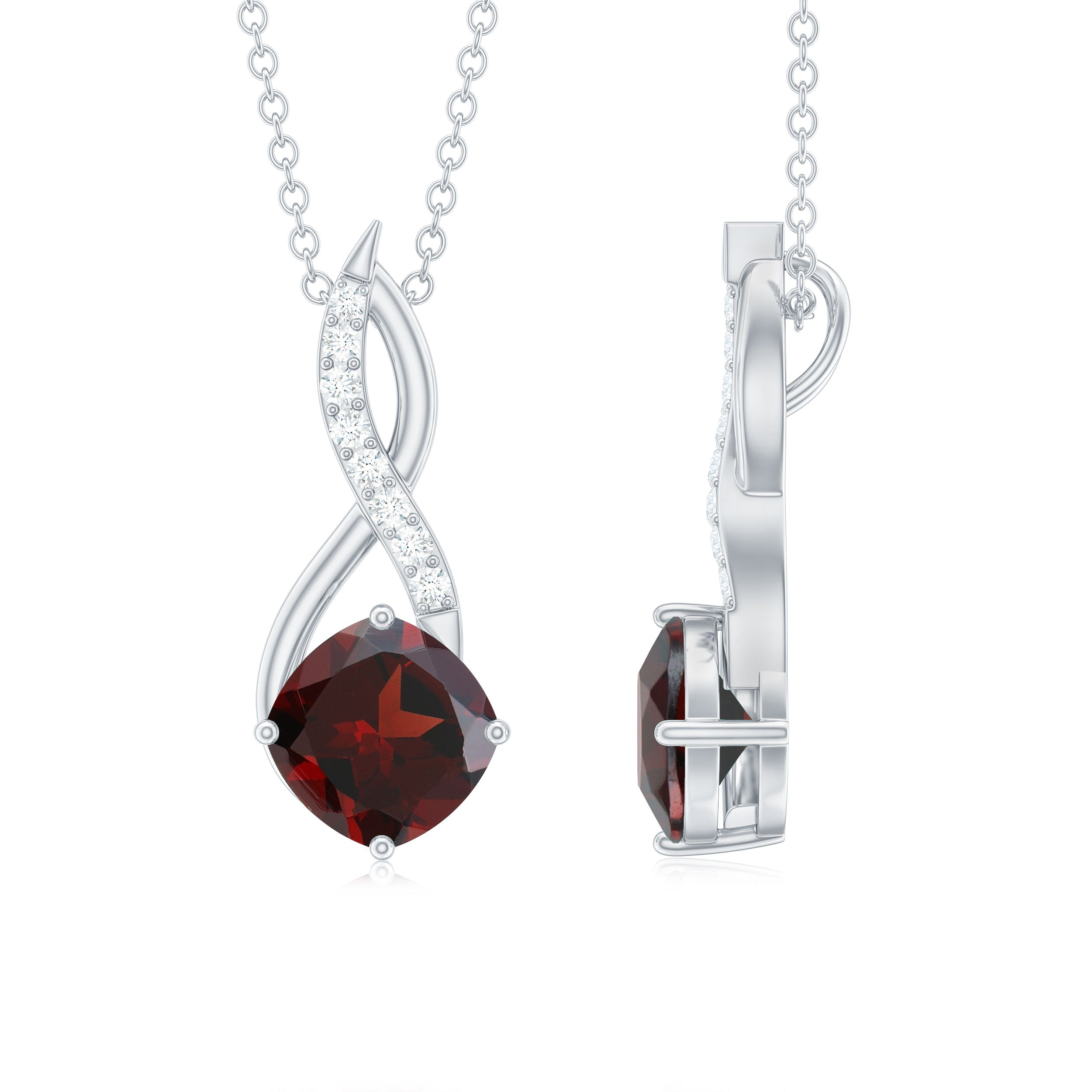 3.50 CT Garnet Solitaire Infinity Necklace with Diamond