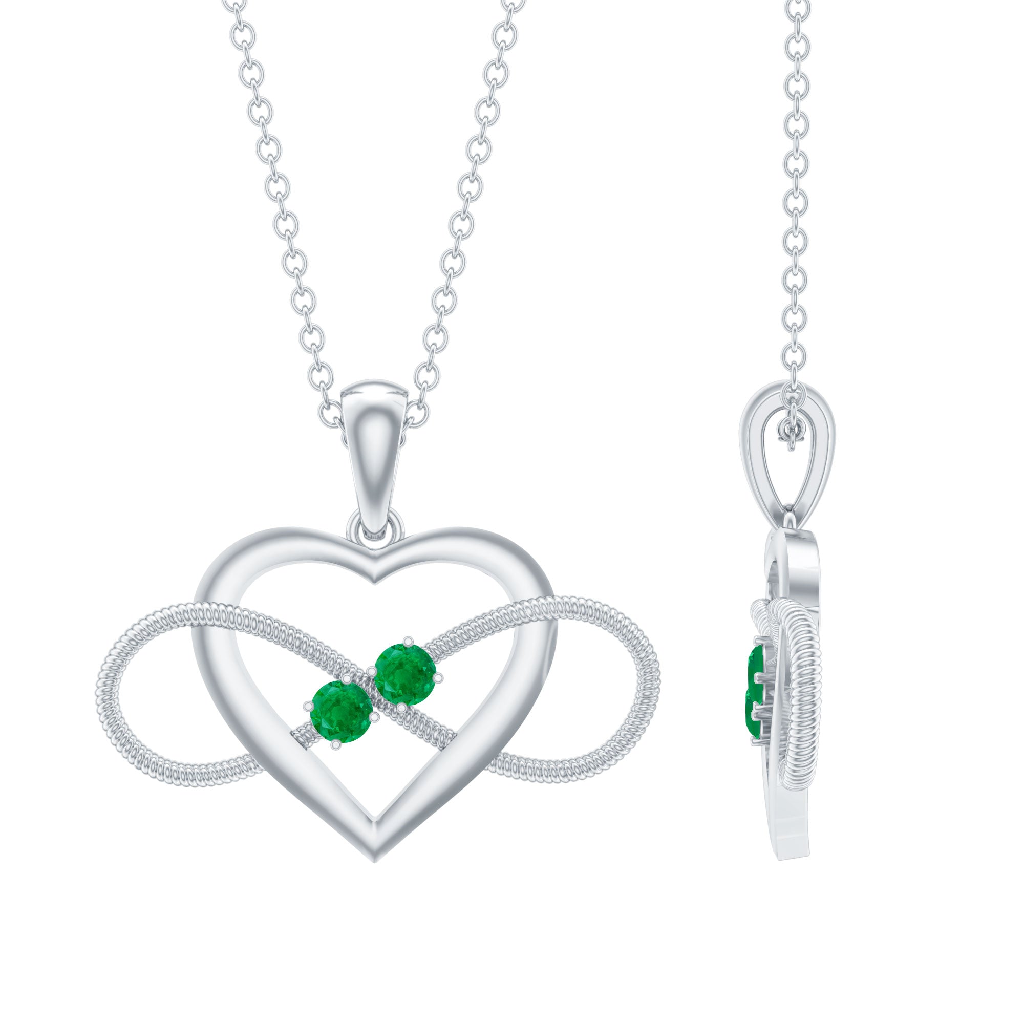 Heart Infinity Necklace with Real Emerald AAA - Rosec Jewels