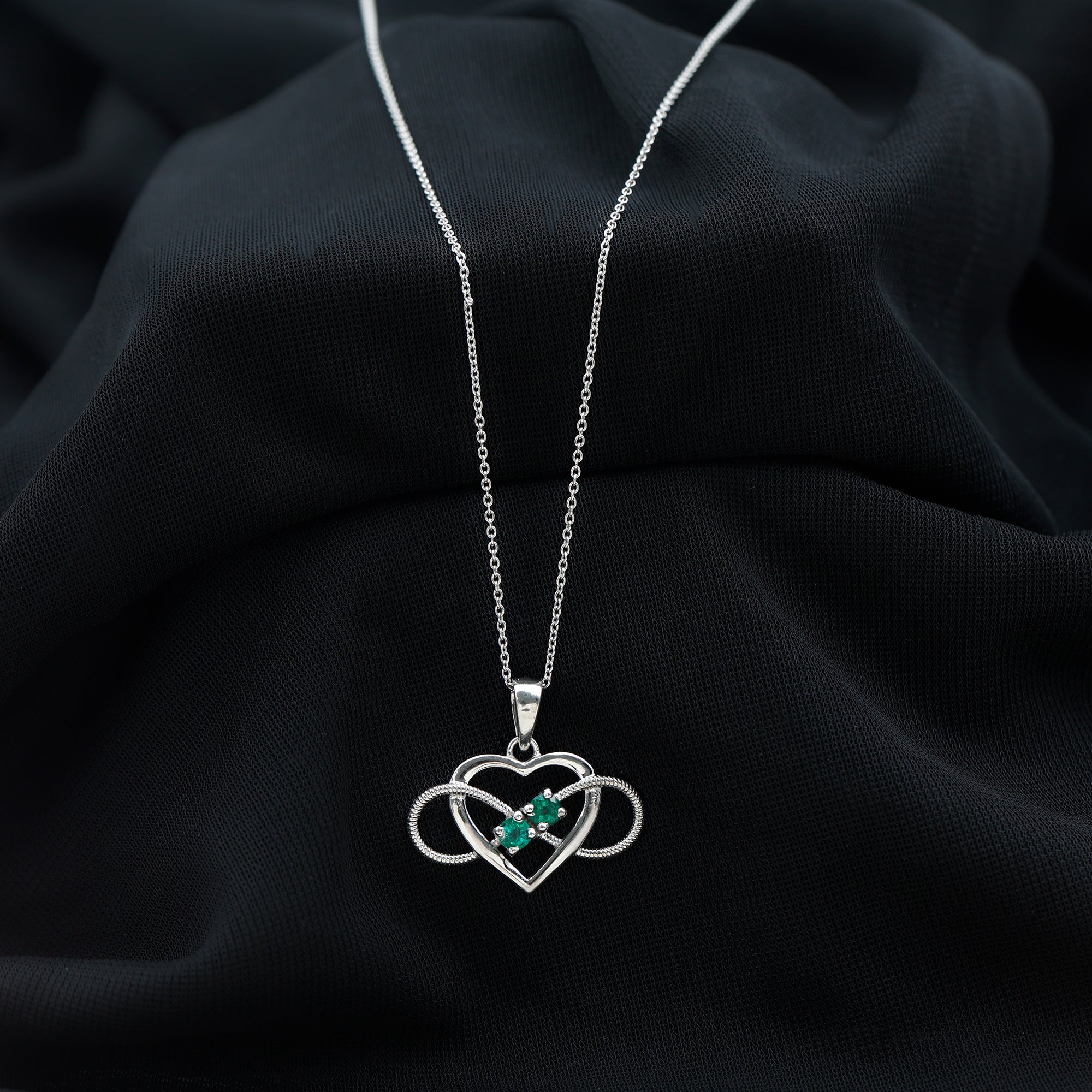 Heart Infinity Necklace with Real Emerald AAA - Rosec Jewels