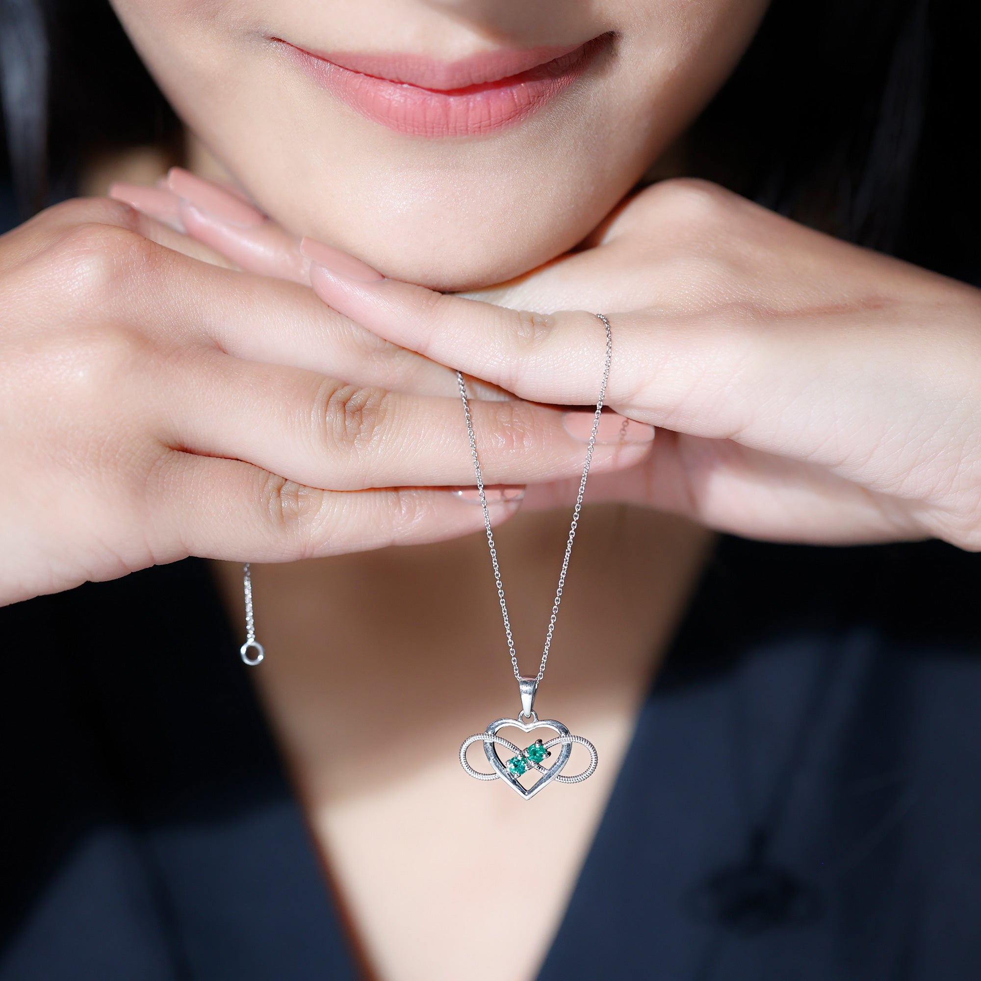 Heart Infinity Necklace with Real Emerald AAA - Rosec Jewels