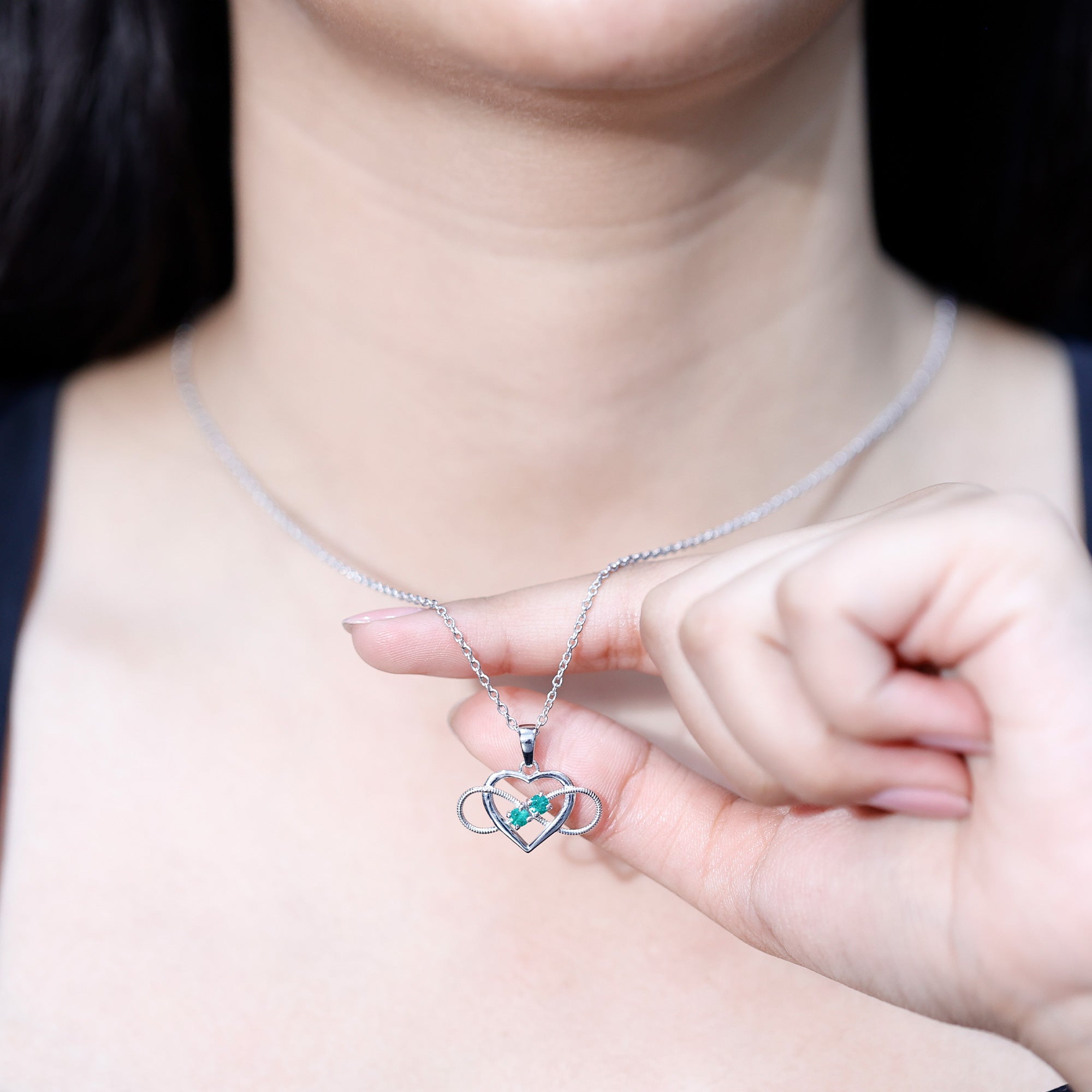Heart Infinity Necklace with Real Emerald AAA - Rosec Jewels