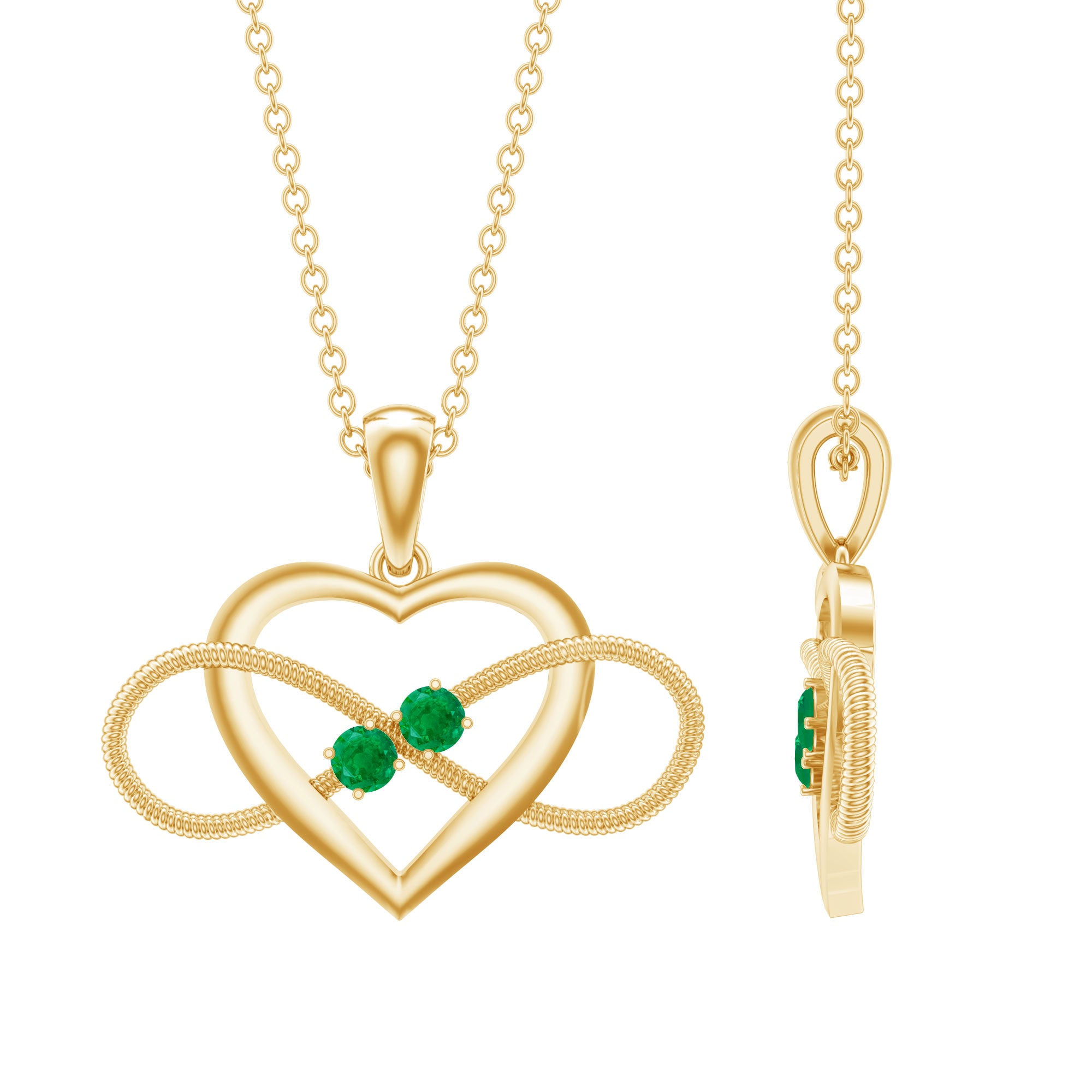 Heart Infinity Necklace with Real Emerald AAA - Rosec Jewels