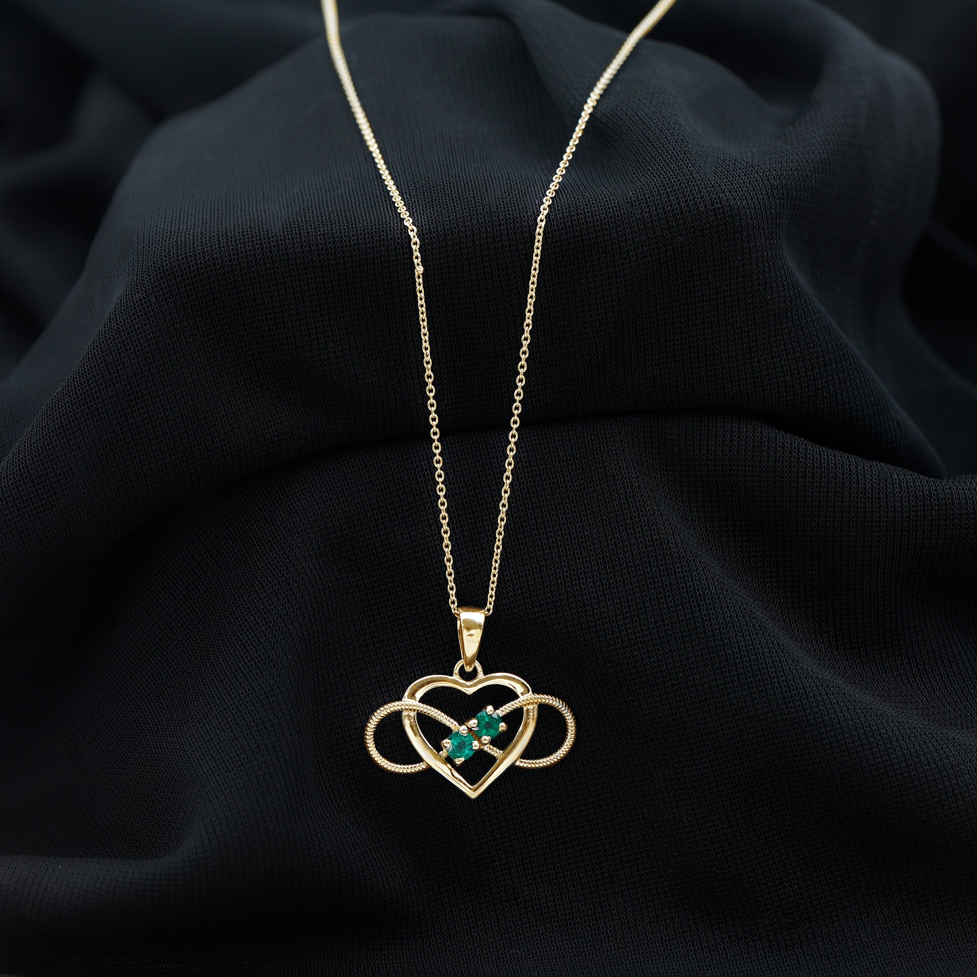 Heart Infinity Necklace with Real Emerald AAA - Rosec Jewels