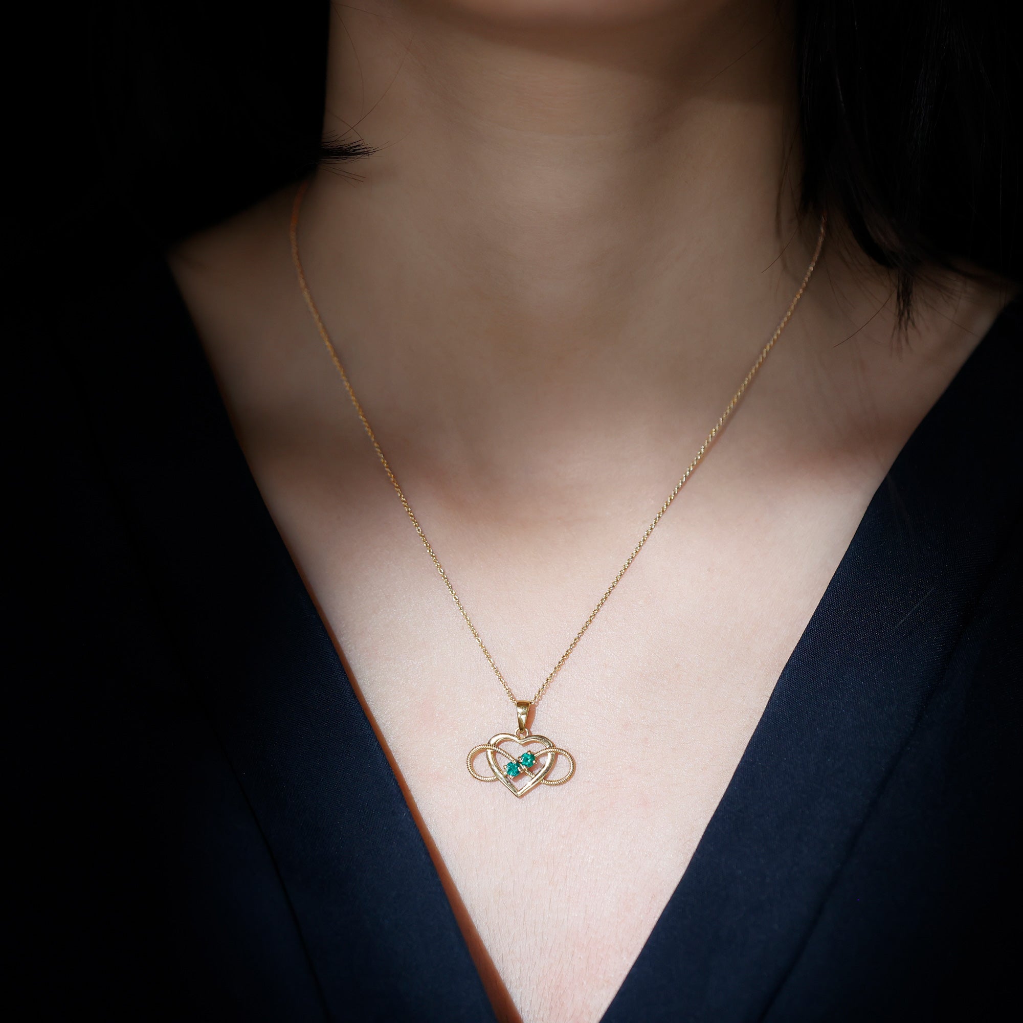 Heart Infinity Necklace with Real Emerald AAA - Rosec Jewels