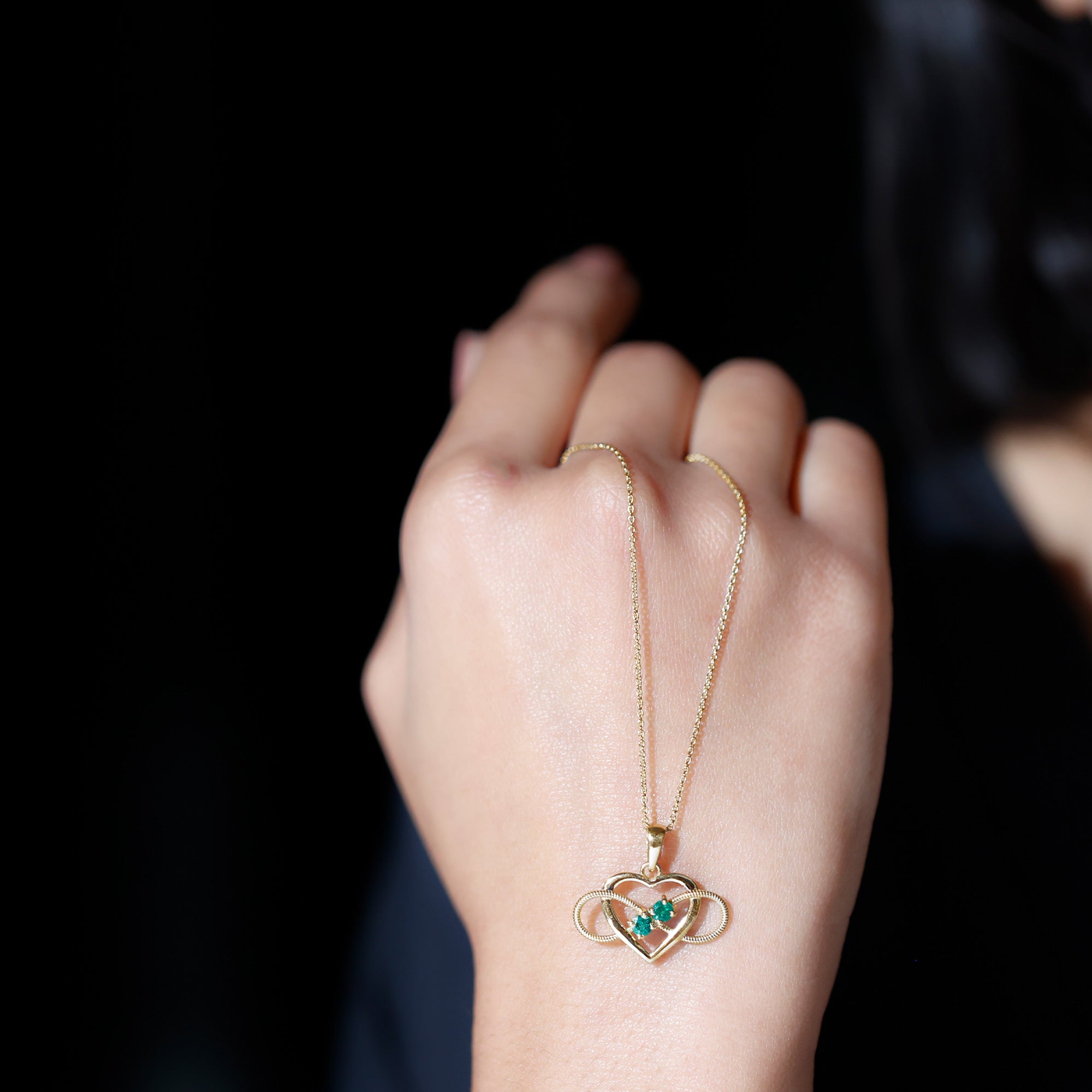 Heart Infinity Necklace with Real Emerald AAA - Rosec Jewels