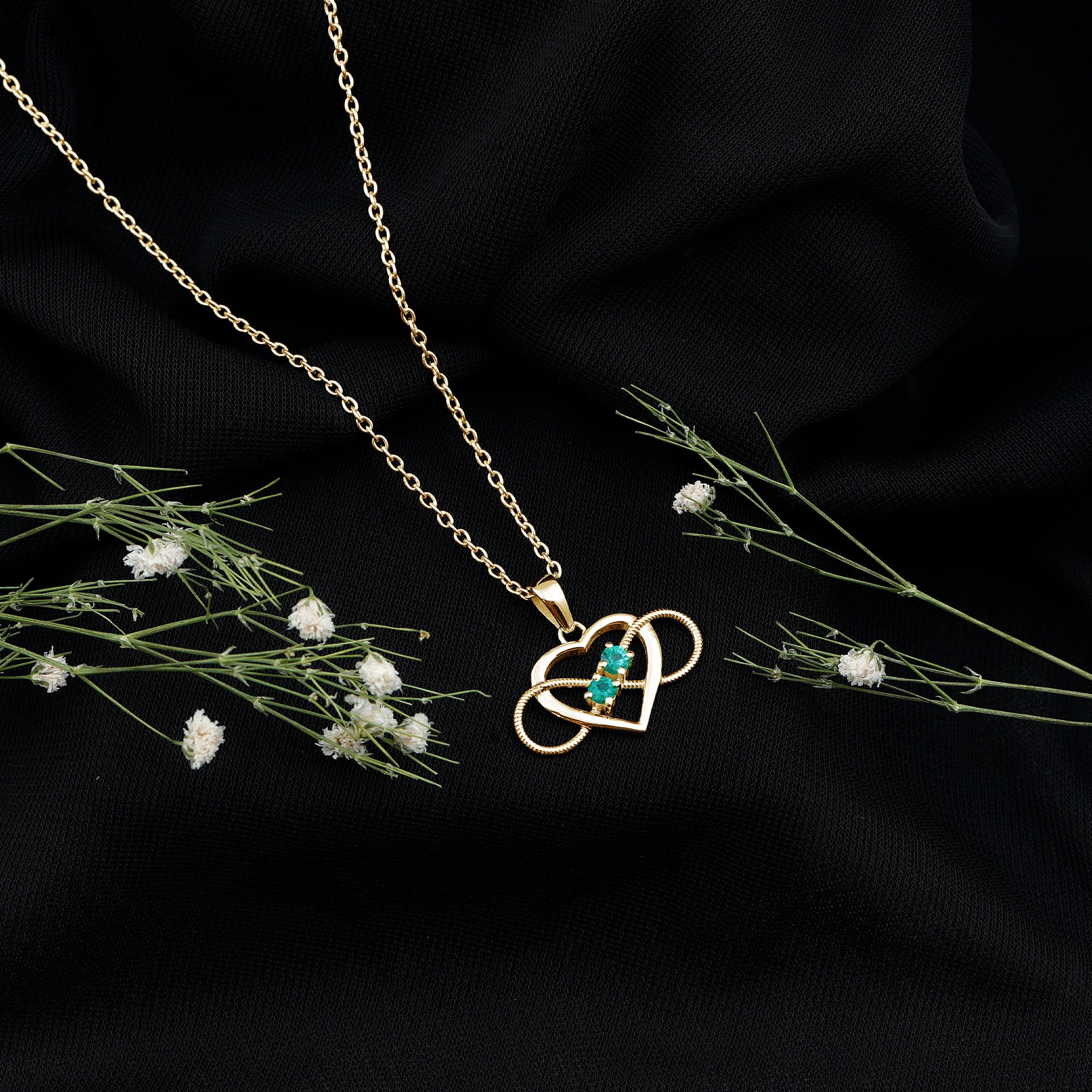 Heart Infinity Necklace with Real Emerald AAA - Rosec Jewels