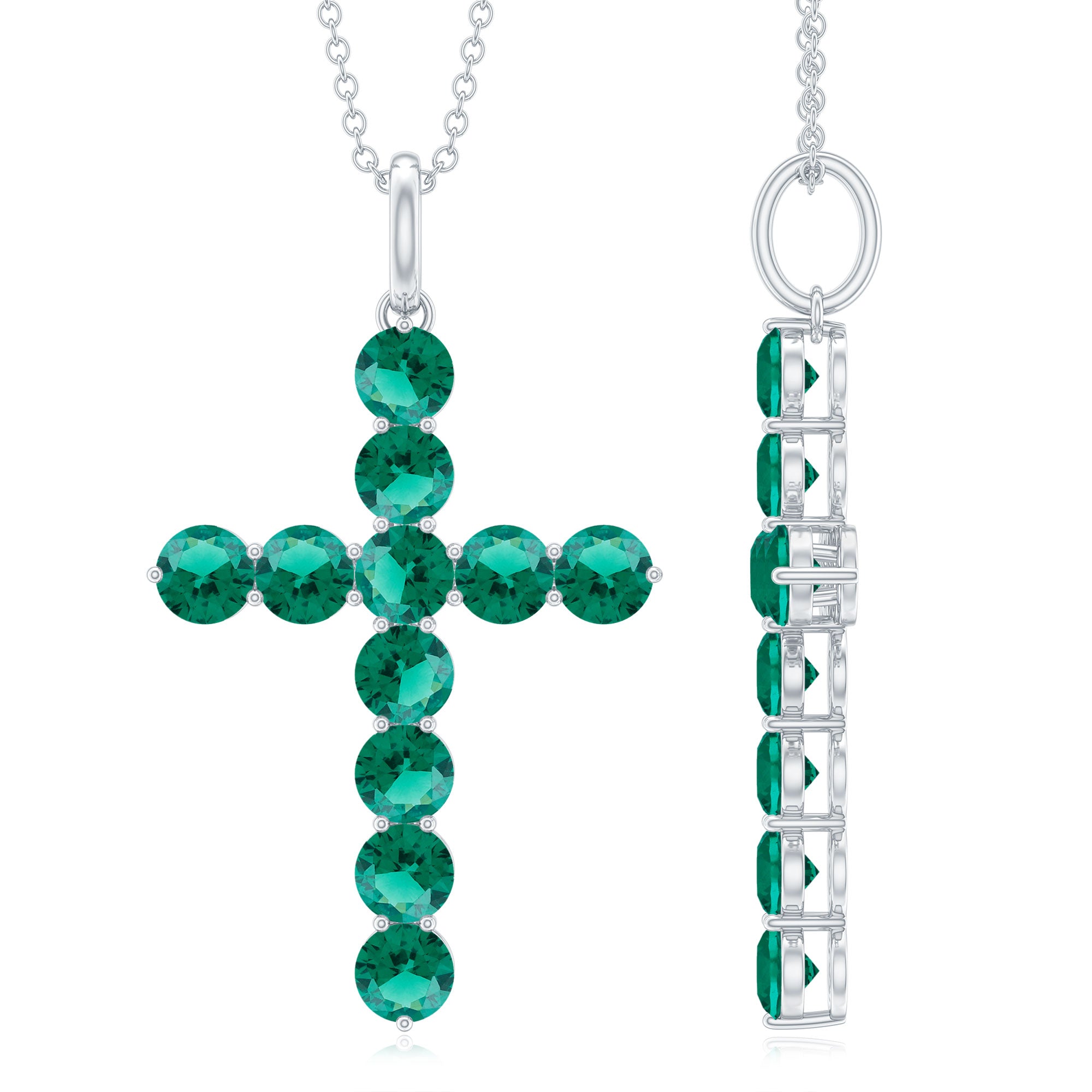 3 CT Created Emerald Cross Pendant Necklace in Gold