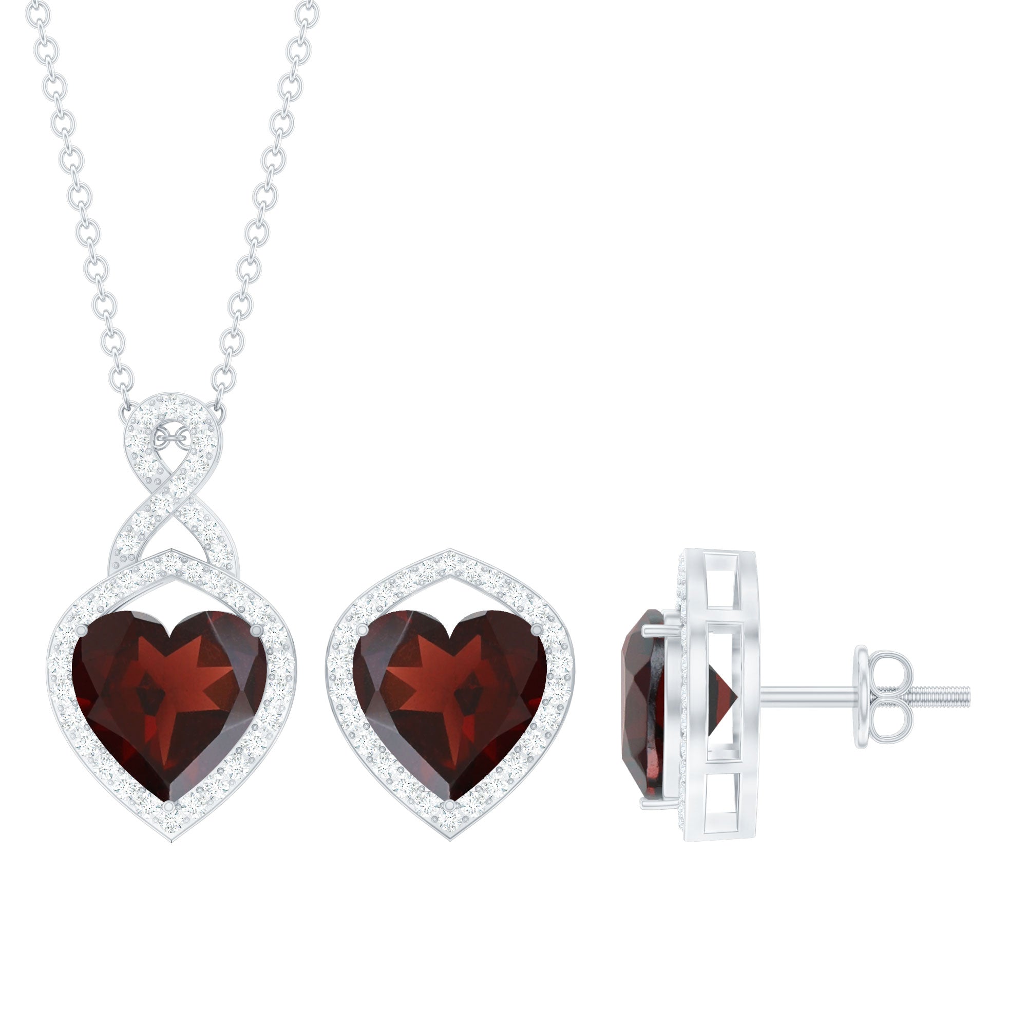 Garnet and Diamond Infinity Heart Jewelry Set