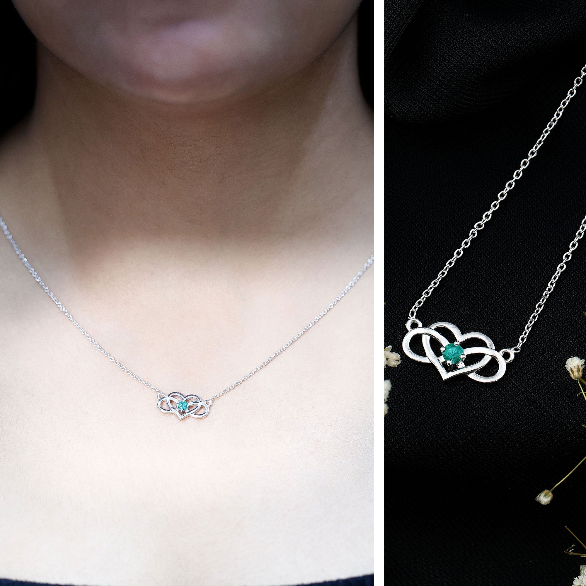 Emerald Heart and Infinity Chain Necklace for Women AAA - Rosec Jewels