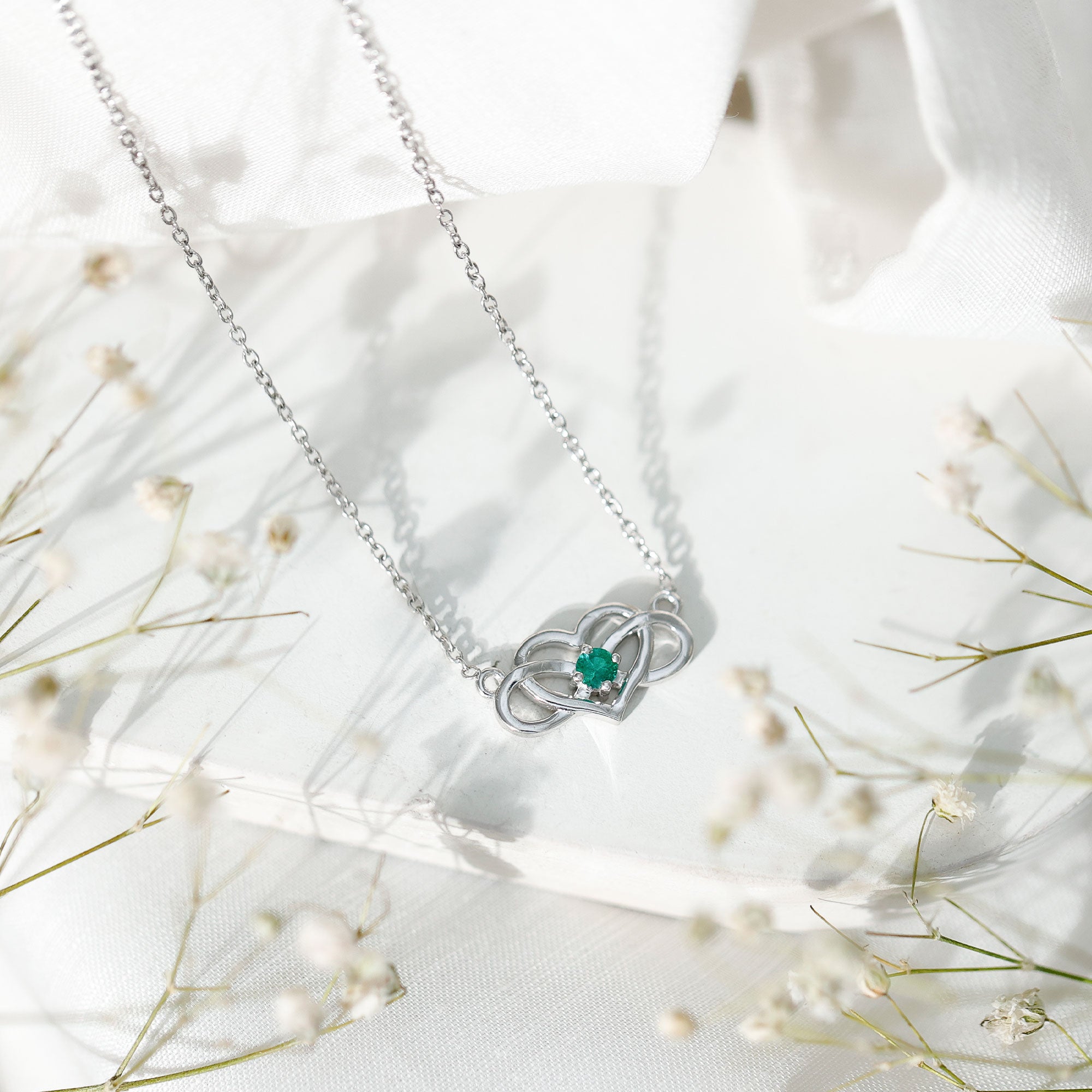 Emerald Heart and Infinity Chain Necklace for Women AAA - Rosec Jewels
