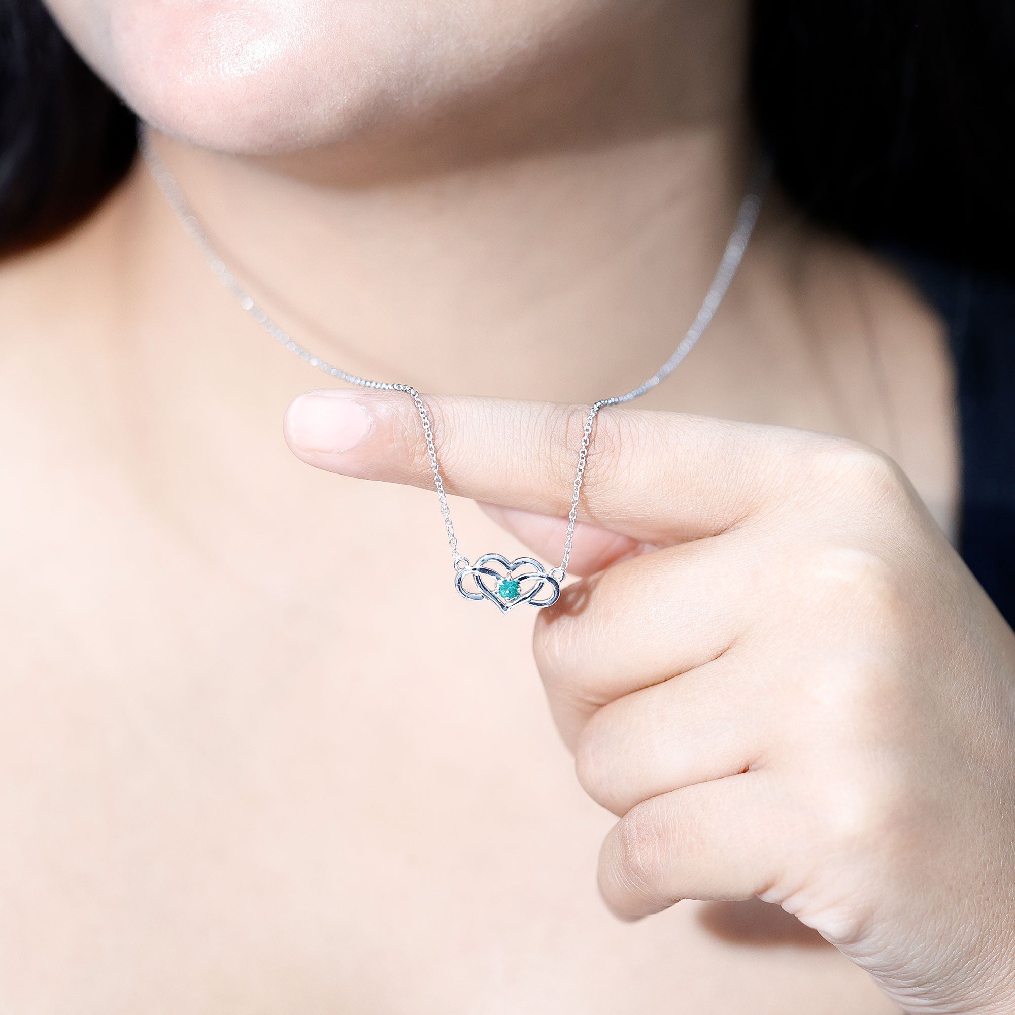 Emerald Heart and Infinity Chain Necklace for Women AAA - Rosec Jewels