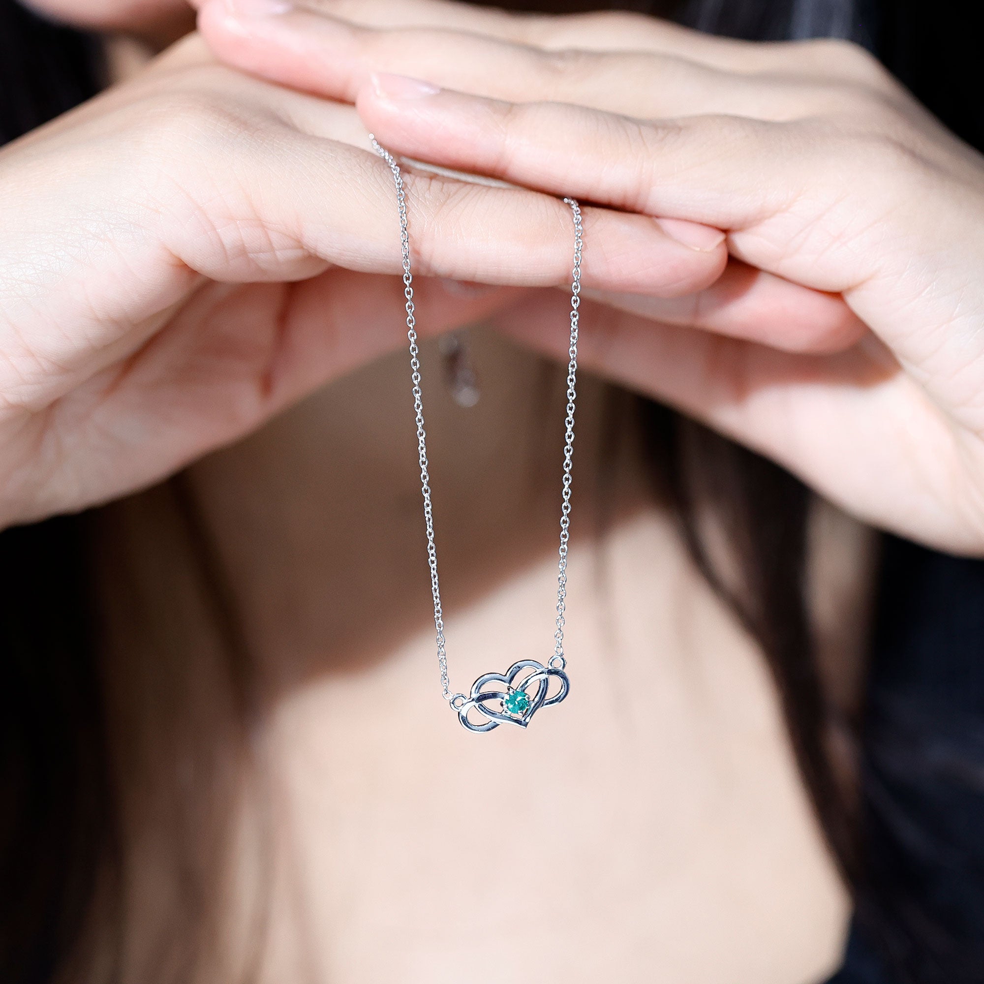 Emerald Heart and Infinity Chain Necklace for Women AAA - Rosec Jewels