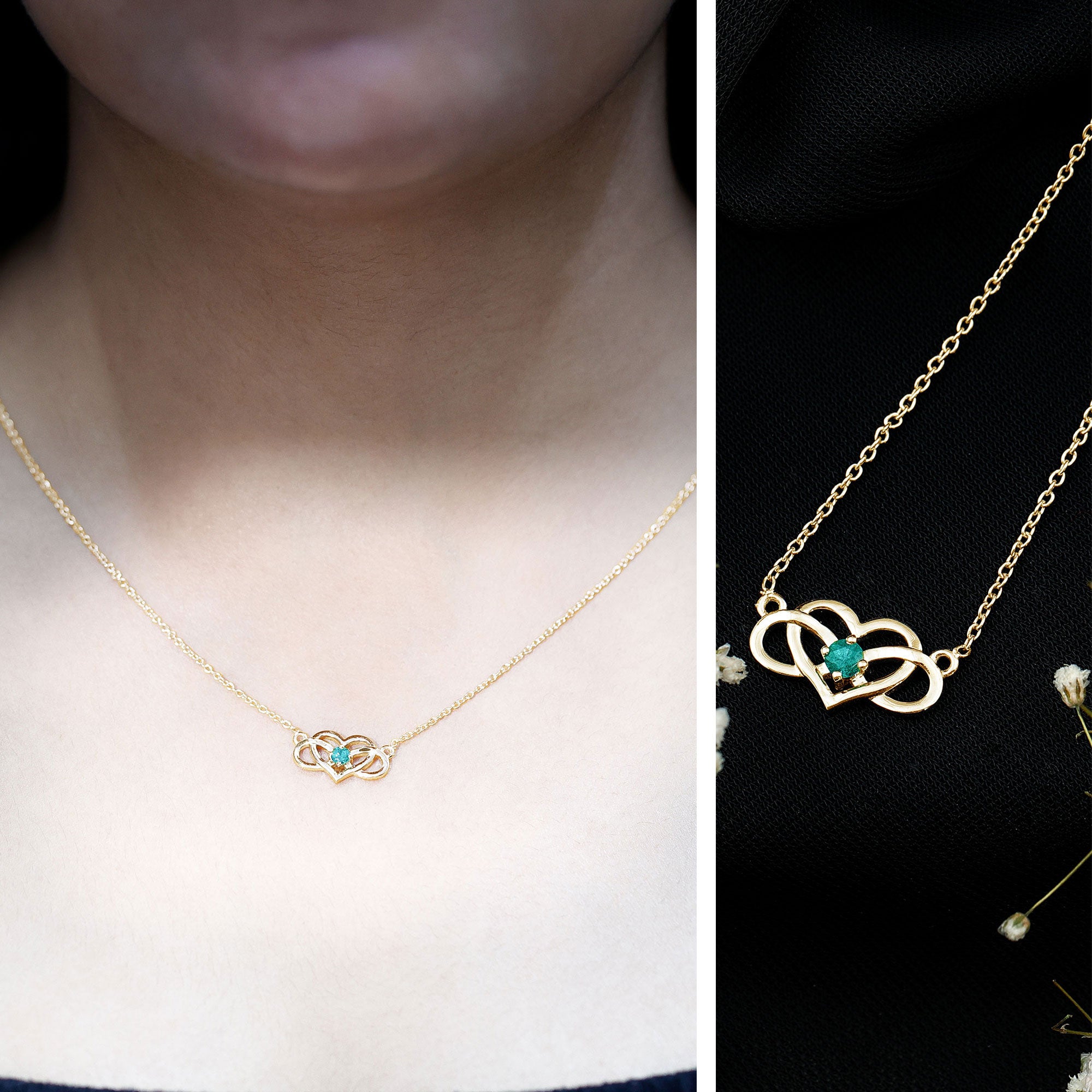 Emerald Heart and Infinity Chain Necklace for Women AAA - Rosec Jewels