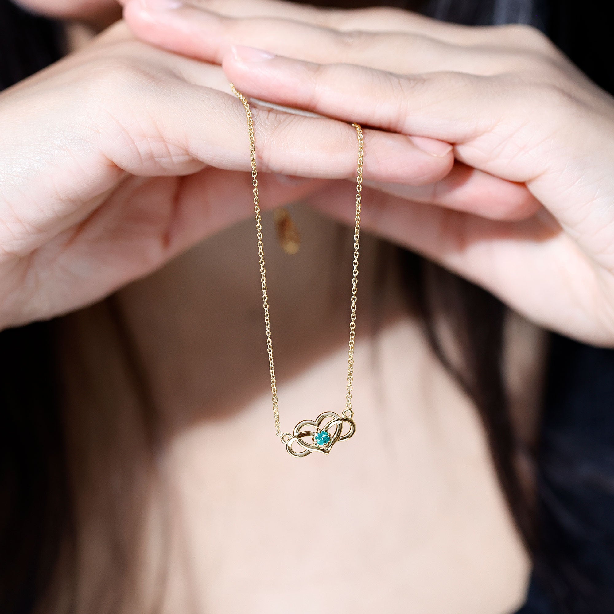 Emerald Heart and Infinity Chain Necklace for Women AAA - Rosec Jewels