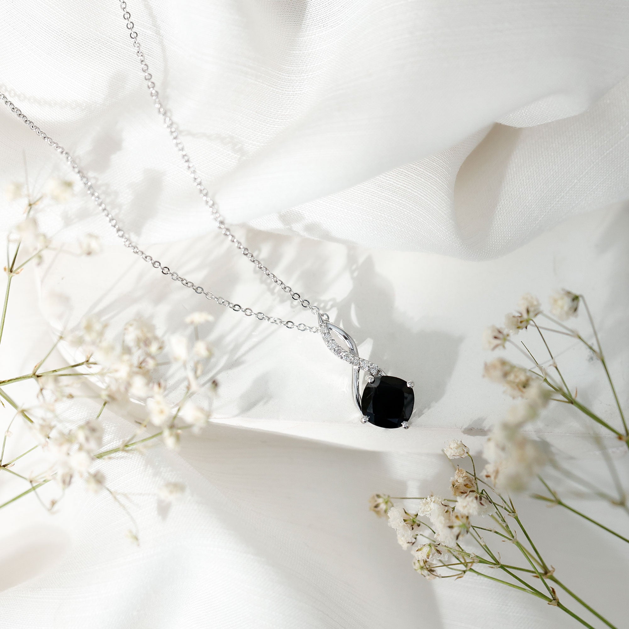 2.83 Carat Cushion Lab Grown Black Diamond Infinity Necklace AAAA ( Synthetic ) - Rosec Jewels