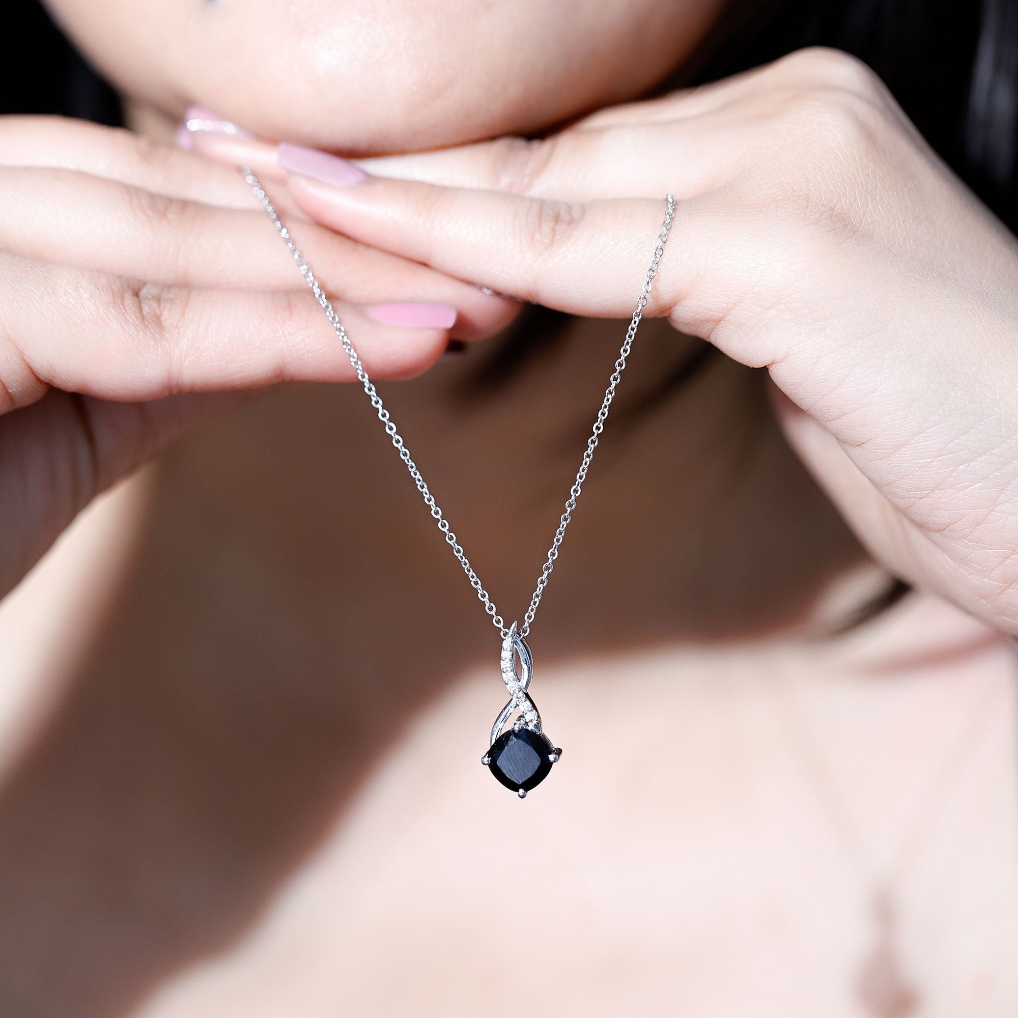 2.83 Carat Cushion Lab Grown Black Diamond Infinity Necklace AAAA ( Synthetic ) - Rosec Jewels