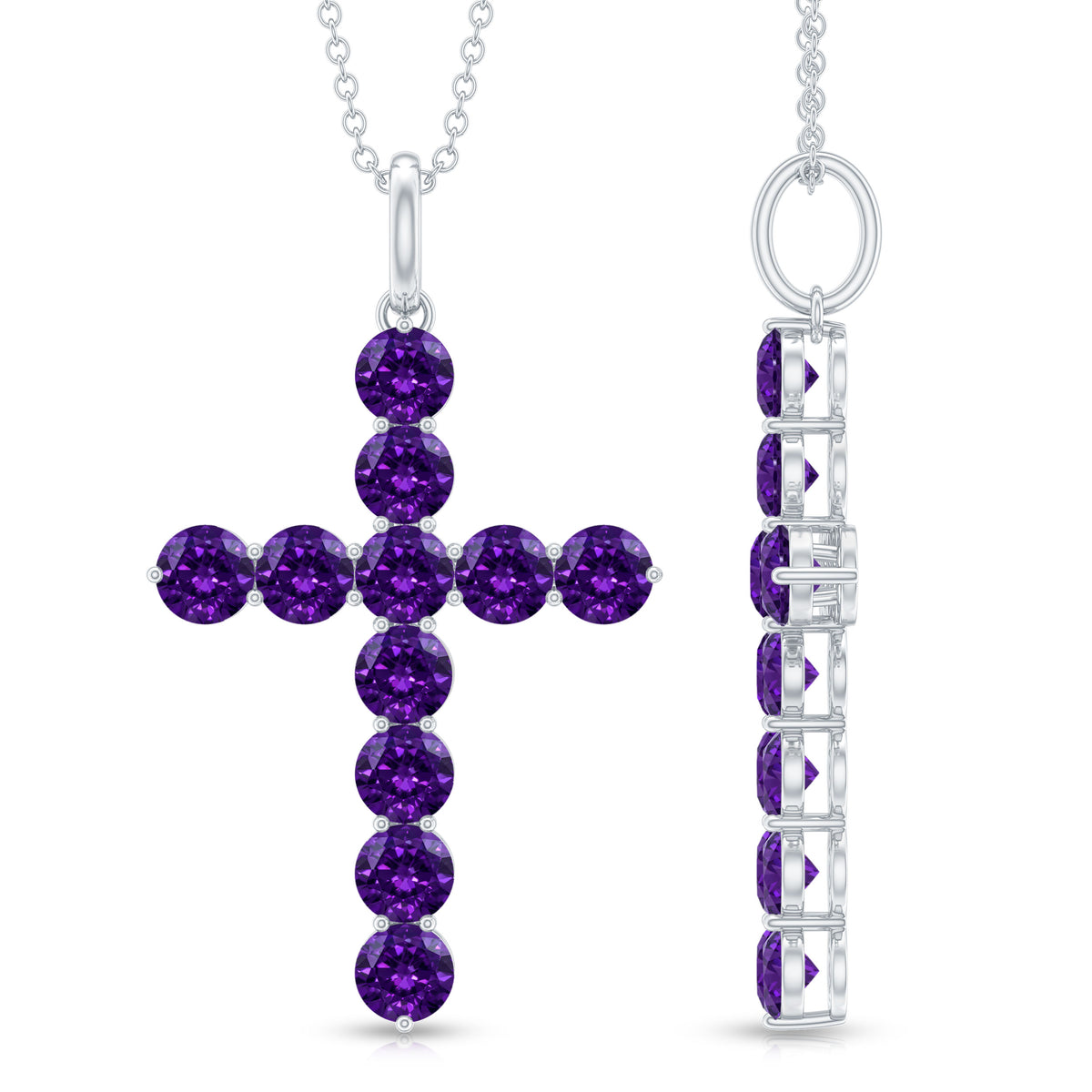Natural Amethyst Cross Pendant Necklace with Chain AAA - Rosec Jewels