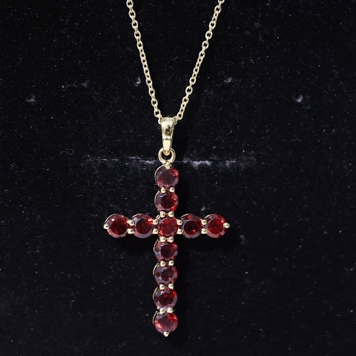 Genuine 3.7 Carat Garnet Cross Pendant Necklace AAA - Rosec Jewels