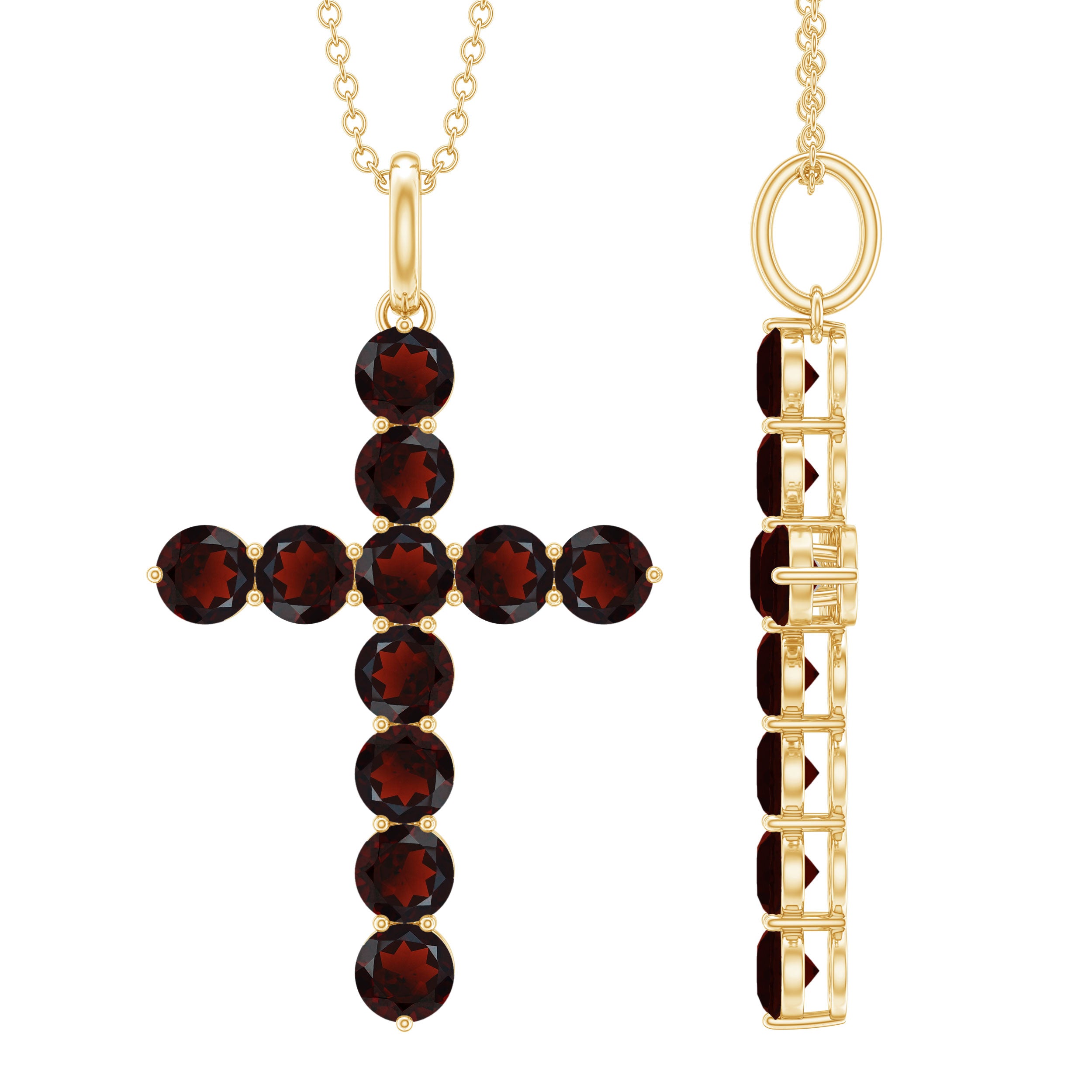 Genuine 3.7 Carat Garnet Cross Pendant Necklace AAA - Rosec Jewels