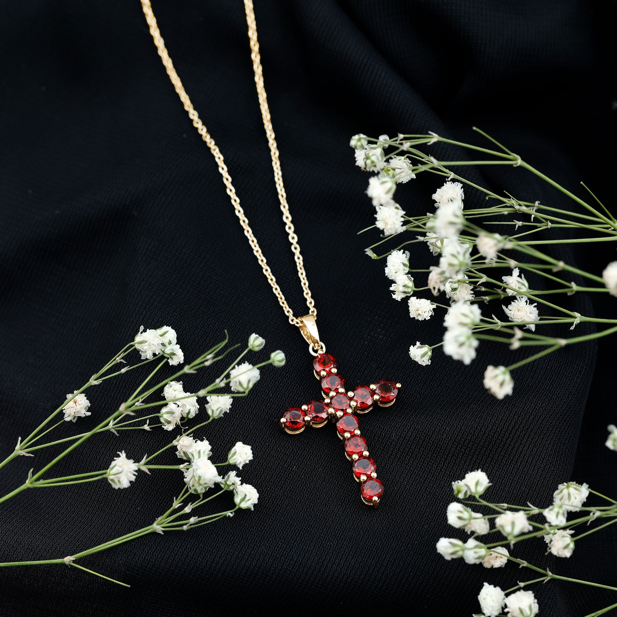 Genuine 3.7 Carat Garnet Cross Pendant Necklace AAA - Rosec Jewels
