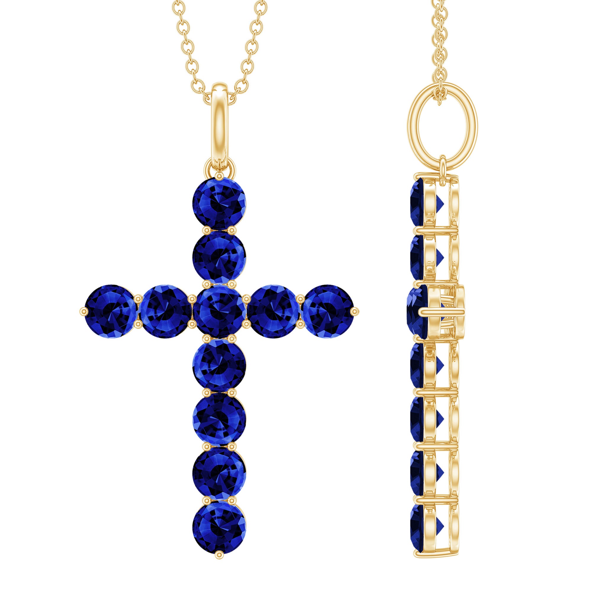 Simple Created Blue Sapphire Cross Pendant Necklace AAAA - Rosec Jewels
