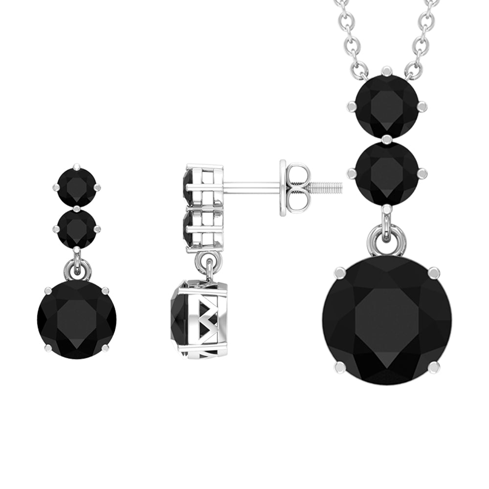 Black Onyx Three Stone Dangle Jewelry Set