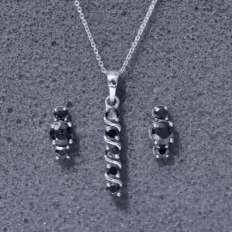 Lab Grown Black Diamond Bar Necklace and Earrings Set AAAA ( Synthetic ) - Rosec Jewels