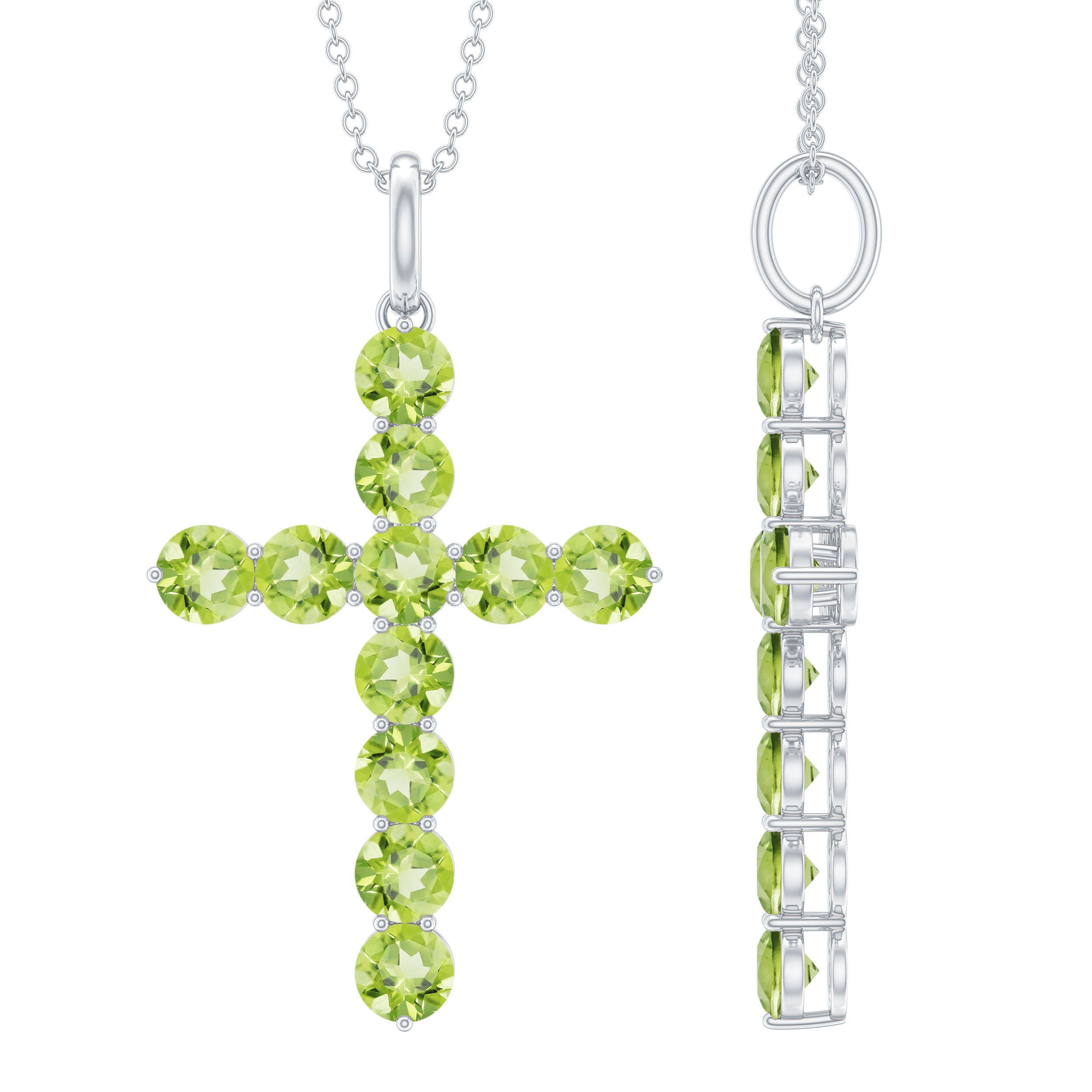 Natural Peridot Simple Cross Pendant Necklace with Chain