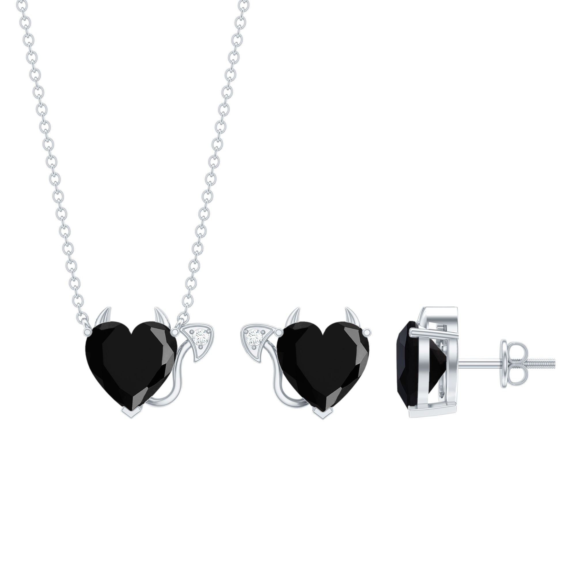 Lab Grown Black Diamond Heart Gothic Jewelry Set with Moissanite