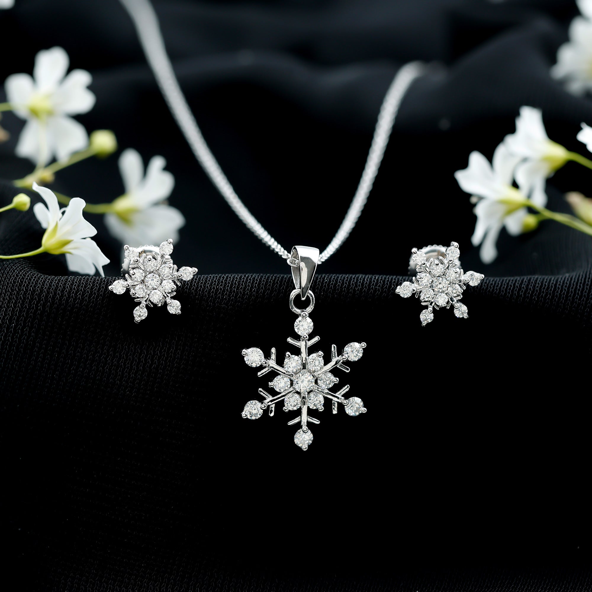 Certified Moissanite Snowflake Jewelry Set For Christmas D-VS1 - Rosec Jewels