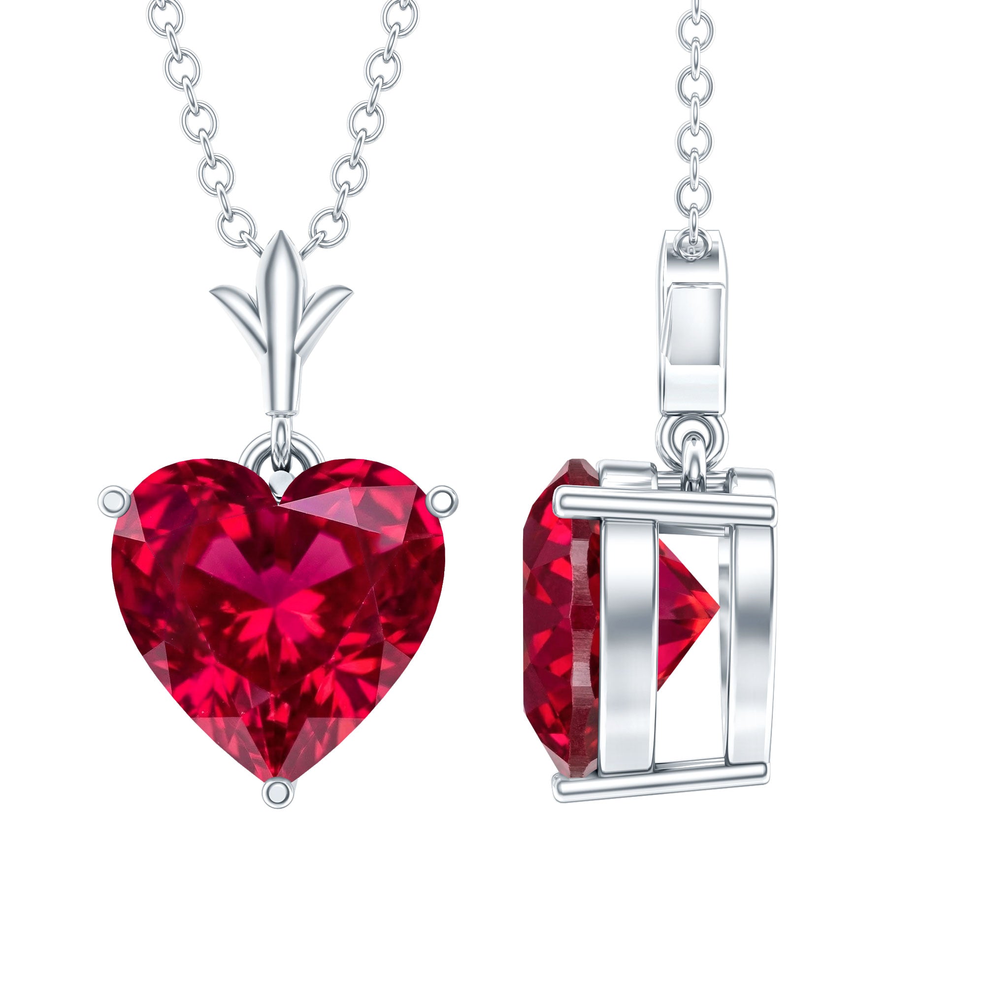 2 CT Heart Shape Lab Created Ruby Solitaire Necklace AAAA - Rosec Jewels