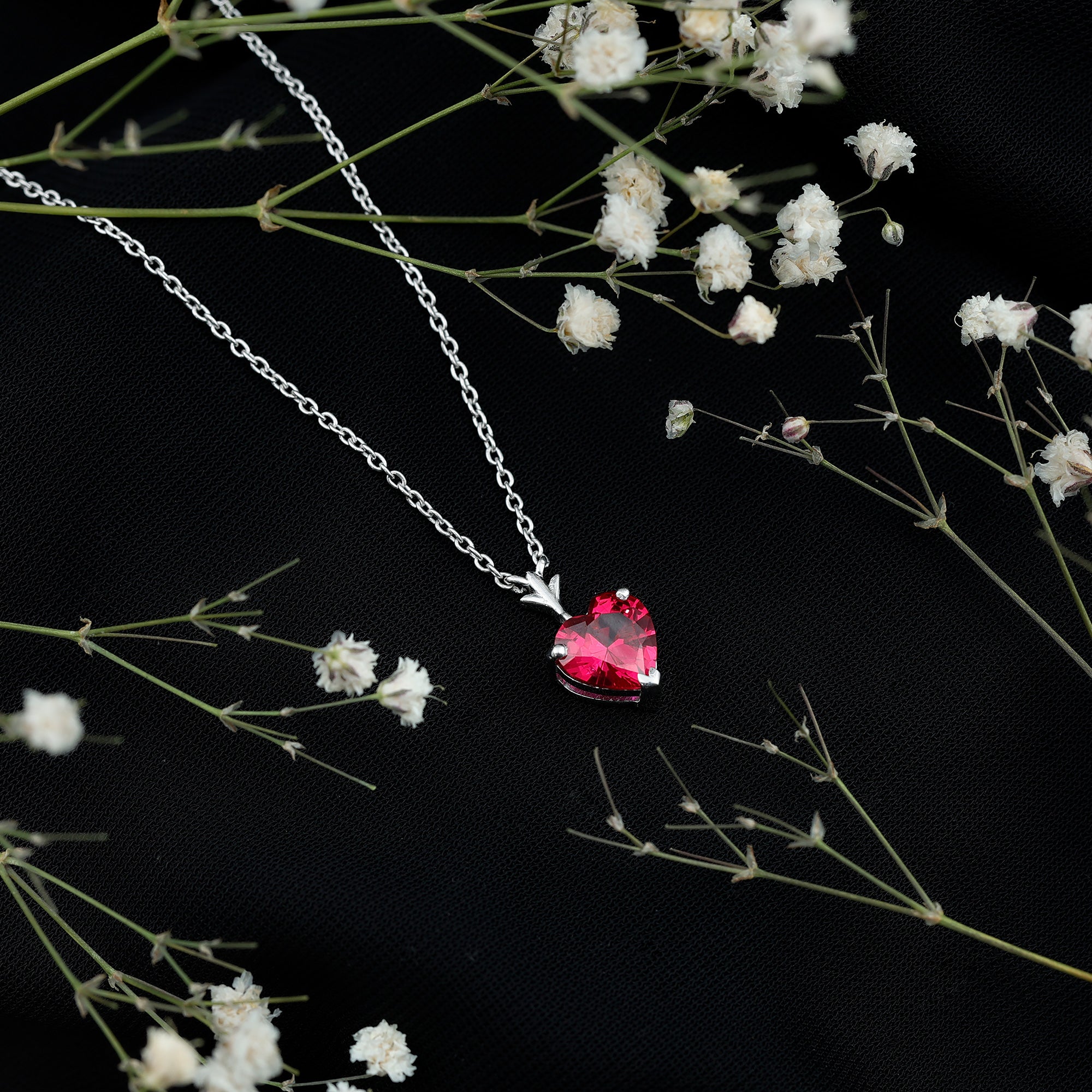 2 CT Heart Shape Lab Created Ruby Solitaire Necklace AAAA - Rosec Jewels
