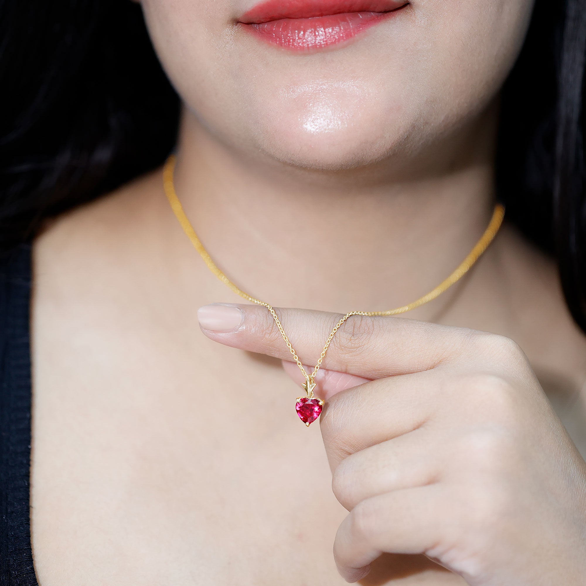 2 CT Heart Shape Lab Created Ruby Solitaire Necklace AAAA - Rosec Jewels